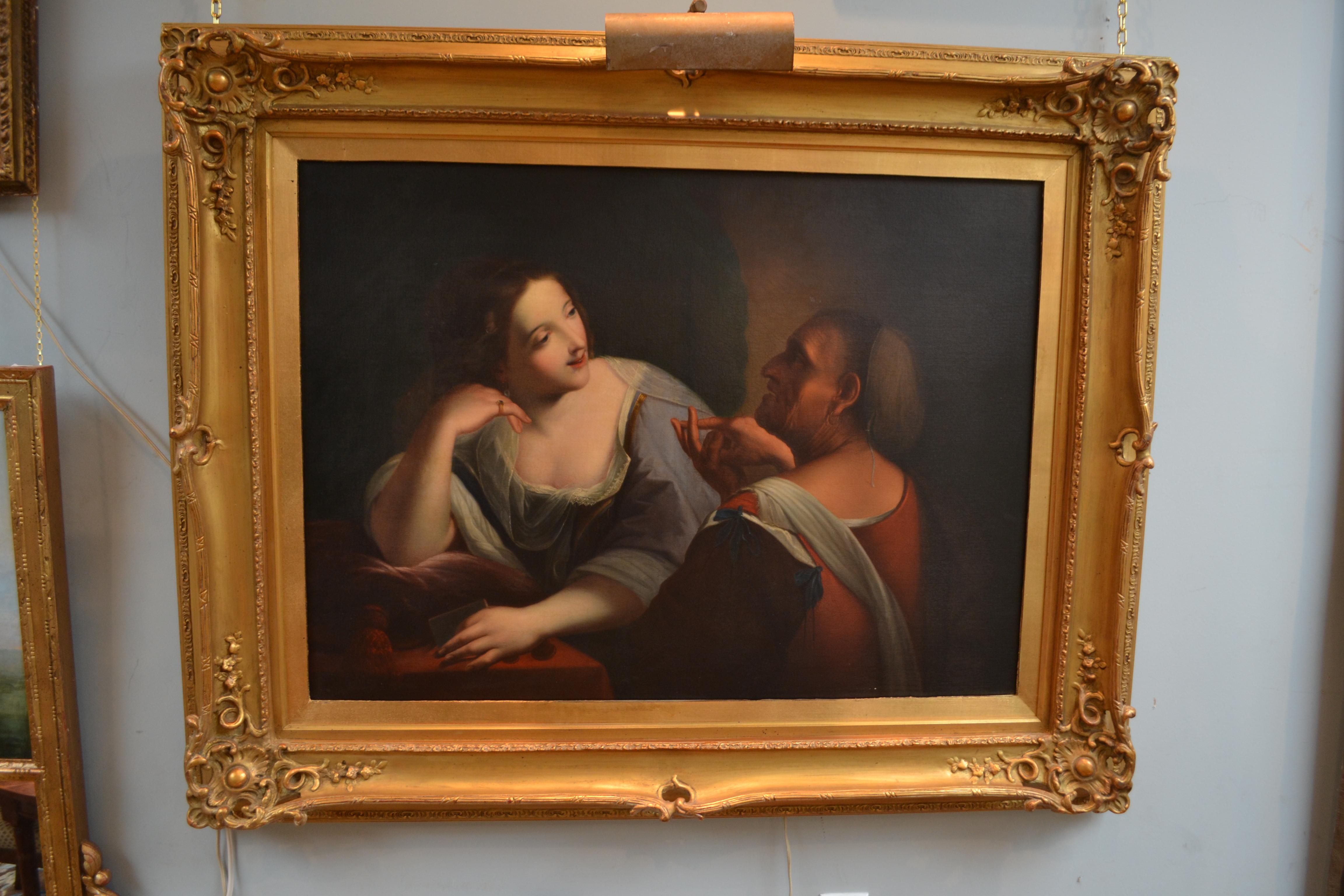 Italian Baroque Style Painting of Beauty and Old Age  attributed to R. Manchetti In Good Condition For Sale In Vancouver, British Columbia