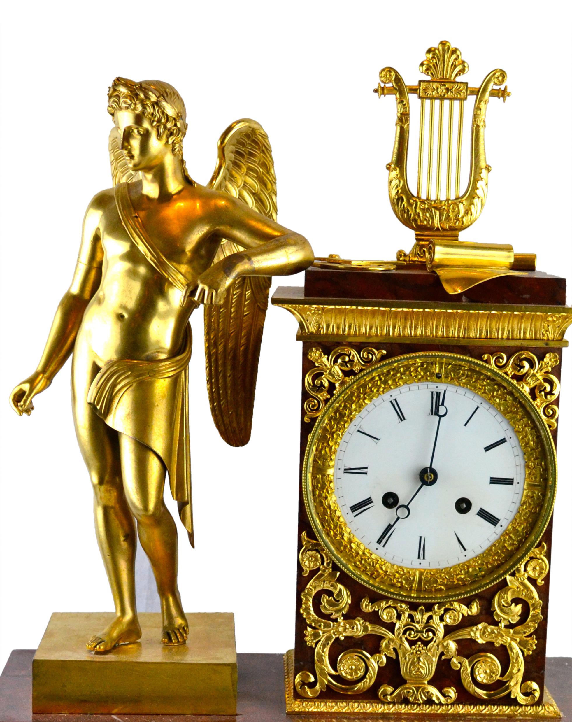 French Empire Clock Depicting Apollo God of Music and the Arts In Good Condition For Sale In Vancouver, British Columbia