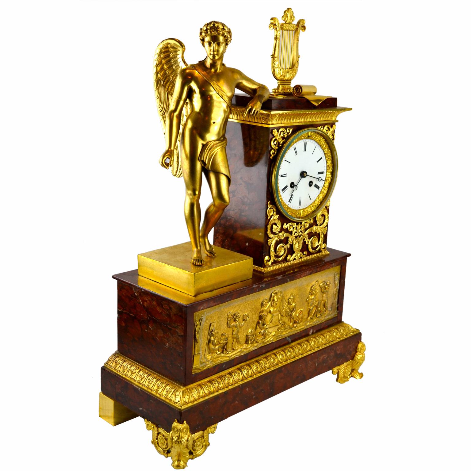 French Empire Clock Depicting Apollo God of Music and the Arts  For Sale 4
