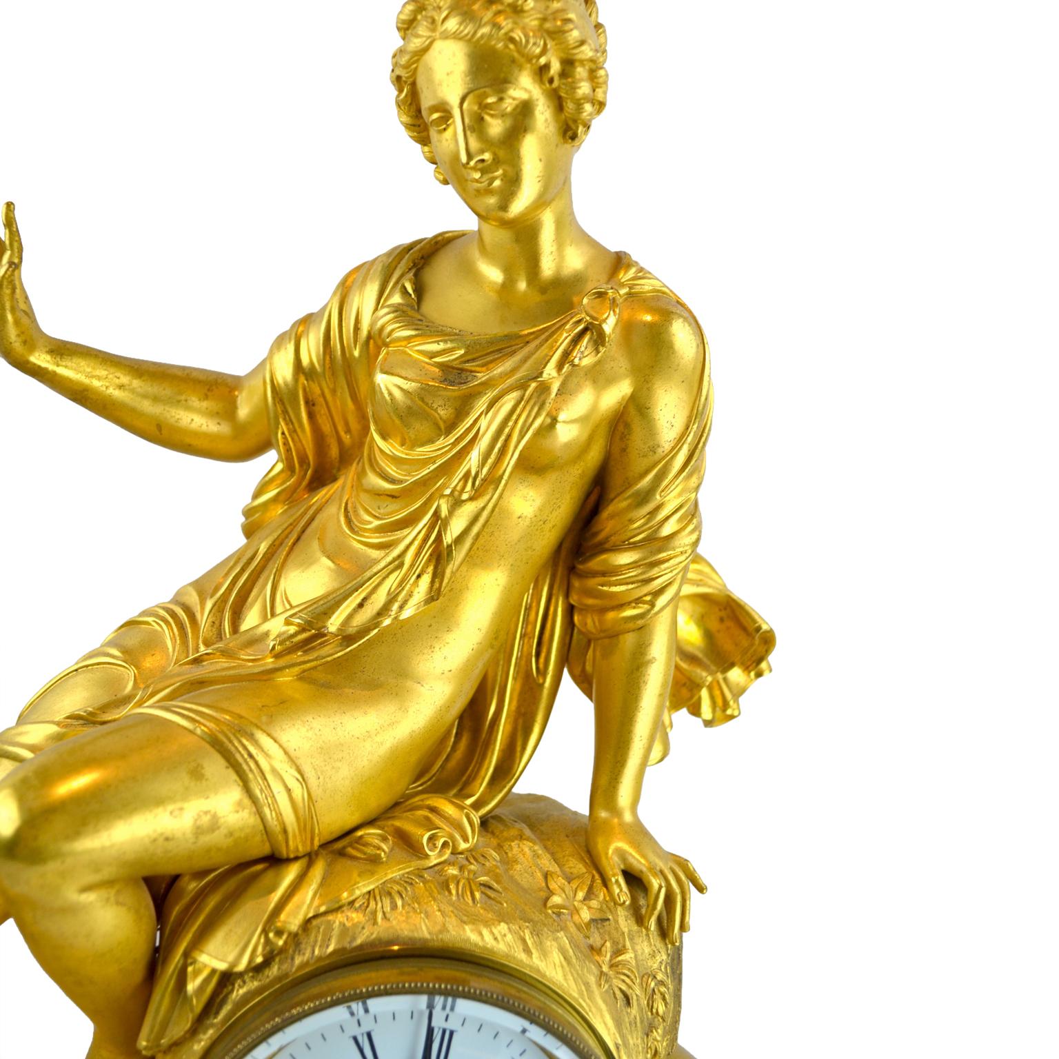 Allegorical French Empire Gilt Bronze Clock Depicting Earth’s Source of Water In Good Condition For Sale In Vancouver, British Columbia