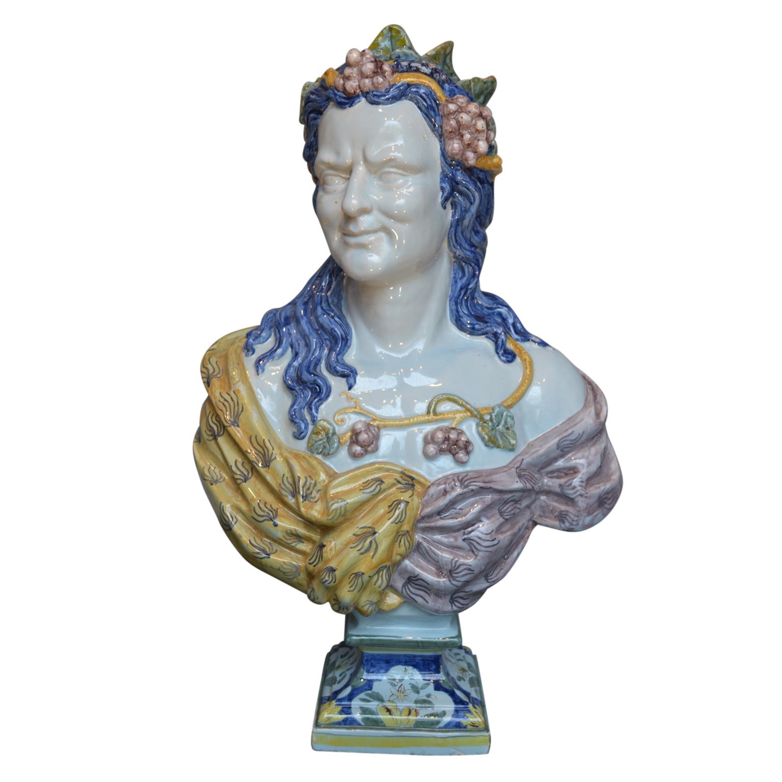Allegorical Pair of Faience de Rouen Busts Depicting Summer and Fall For Sale 4