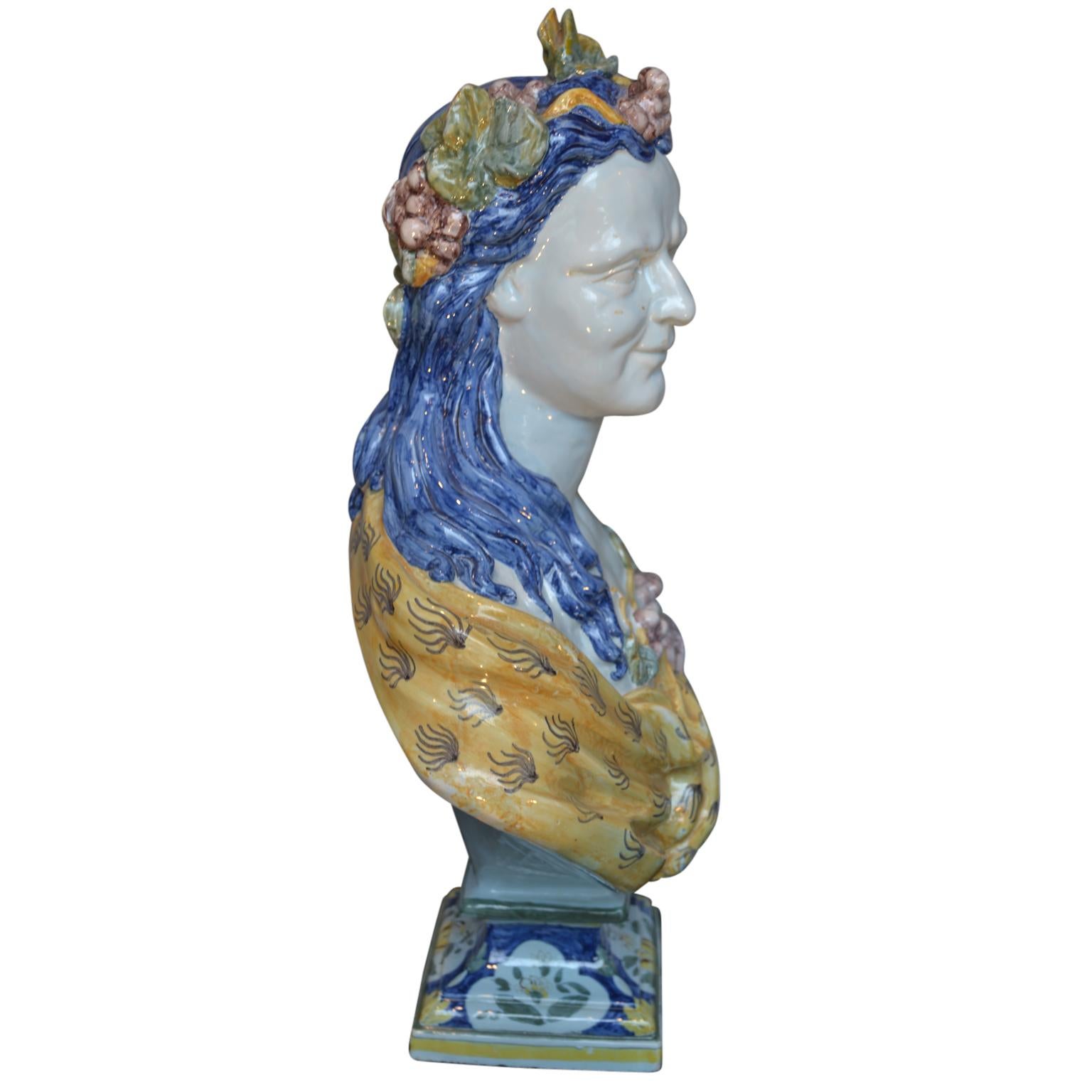 Allegorical Pair of Faience de Rouen Busts Depicting Summer and Fall For Sale 5