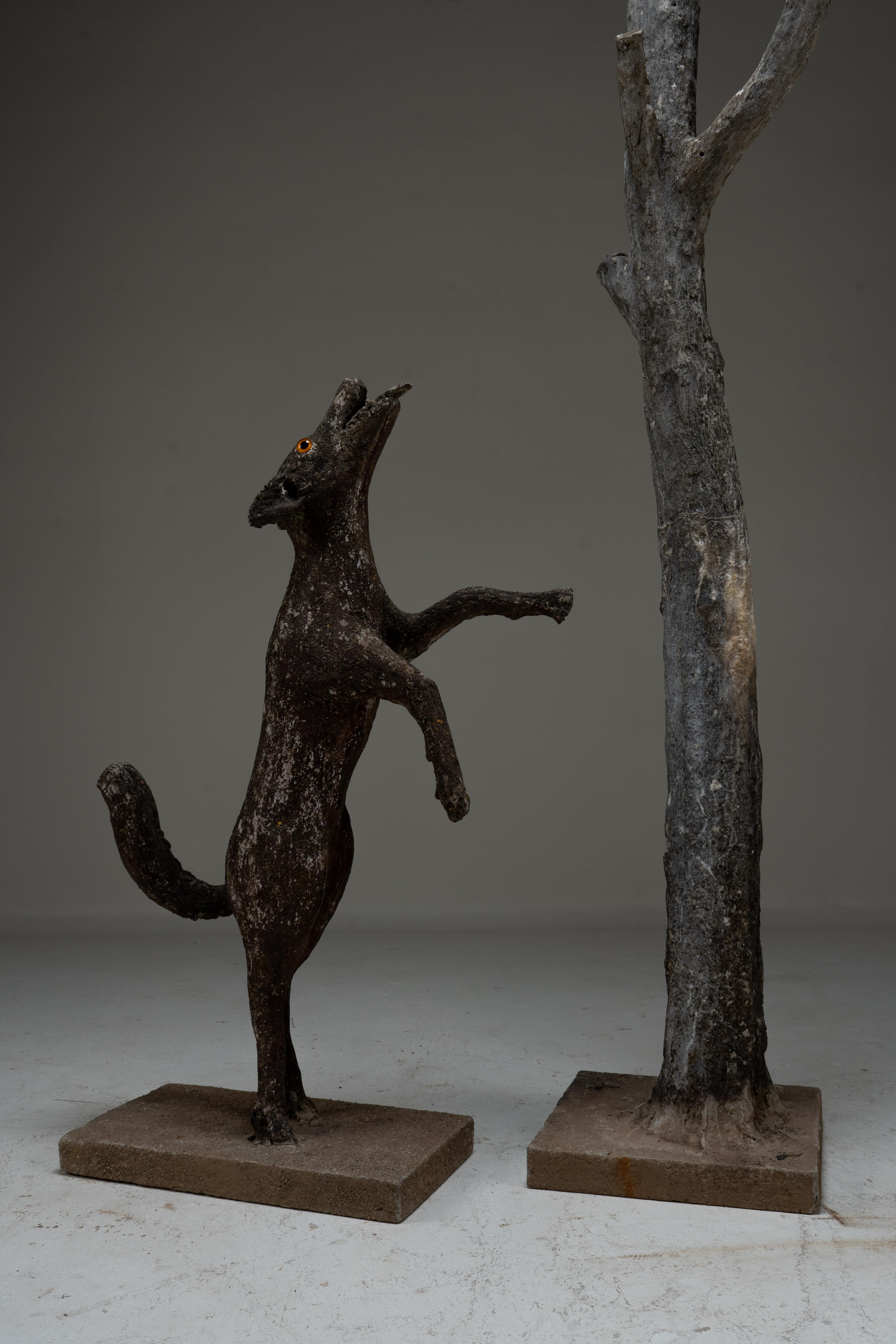 An Allegorical Sculpture of a Dog and A Crow on a Tree 12