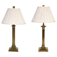 An Almost Pair of Vintage Column Lamps and Shades