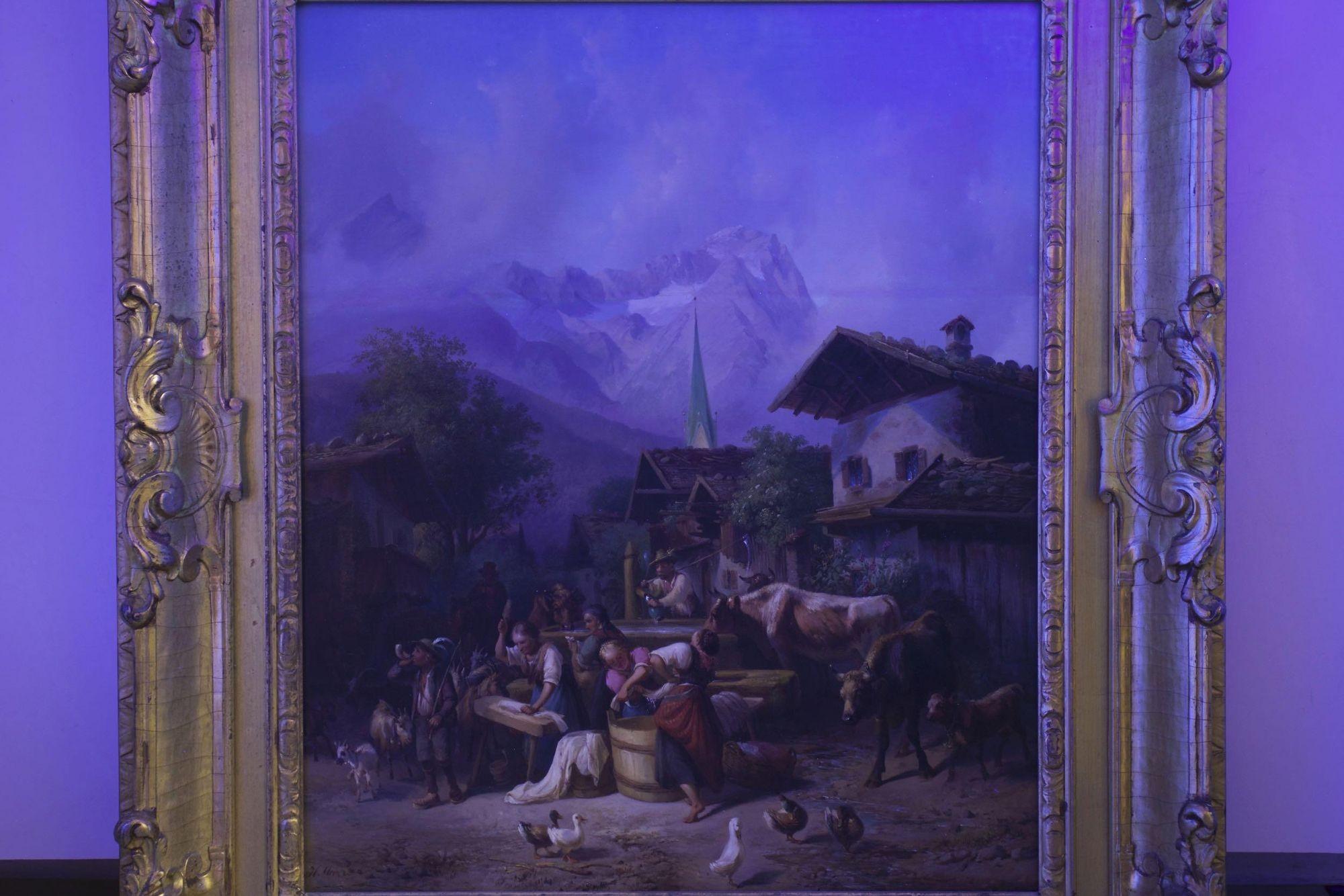 Peinture ancienne - paysage, « Un village alpin » par  Joseph Heinrich Marr (allemand) en vente 4