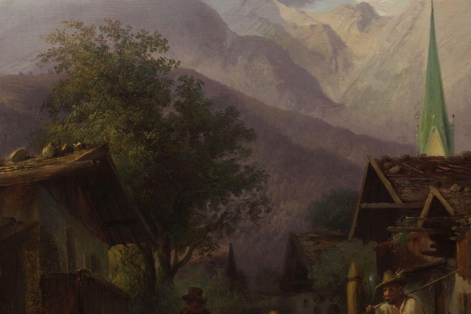 Peinture ancienne - paysage, « Un village alpin » par  Joseph Heinrich Marr (allemand) en vente 5