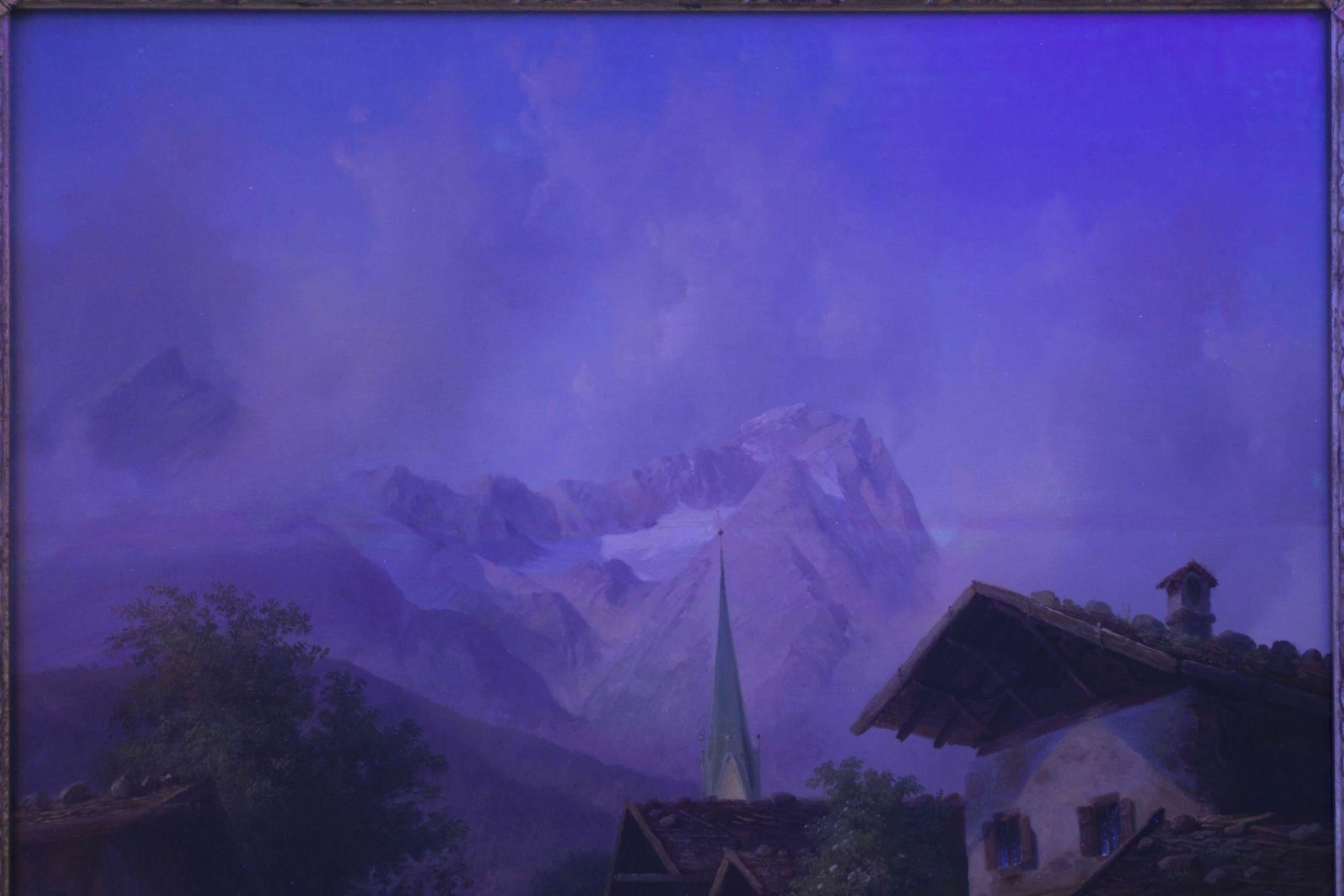 Peinture ancienne - paysage, « Un village alpin » par  Joseph Heinrich Marr (allemand) en vente 12