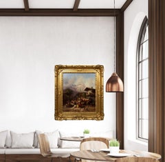 “An Alpine Village” Antique Landscape Painting by Joseph Heinrich Marr, German