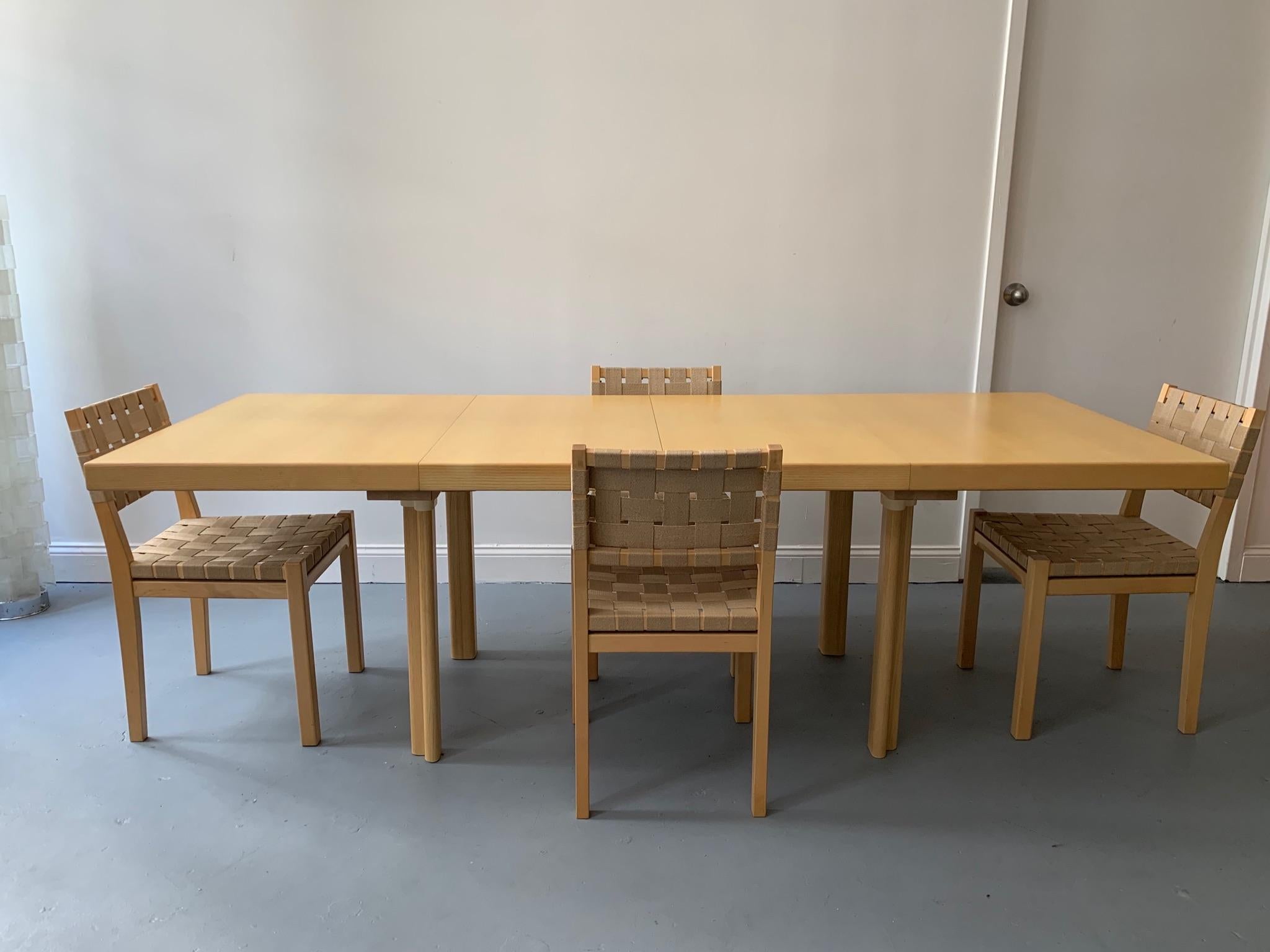 Alvar Aalto H92 Extension Table with Six Chairs Manufactured by Artek In Good Condition In Albany, NY