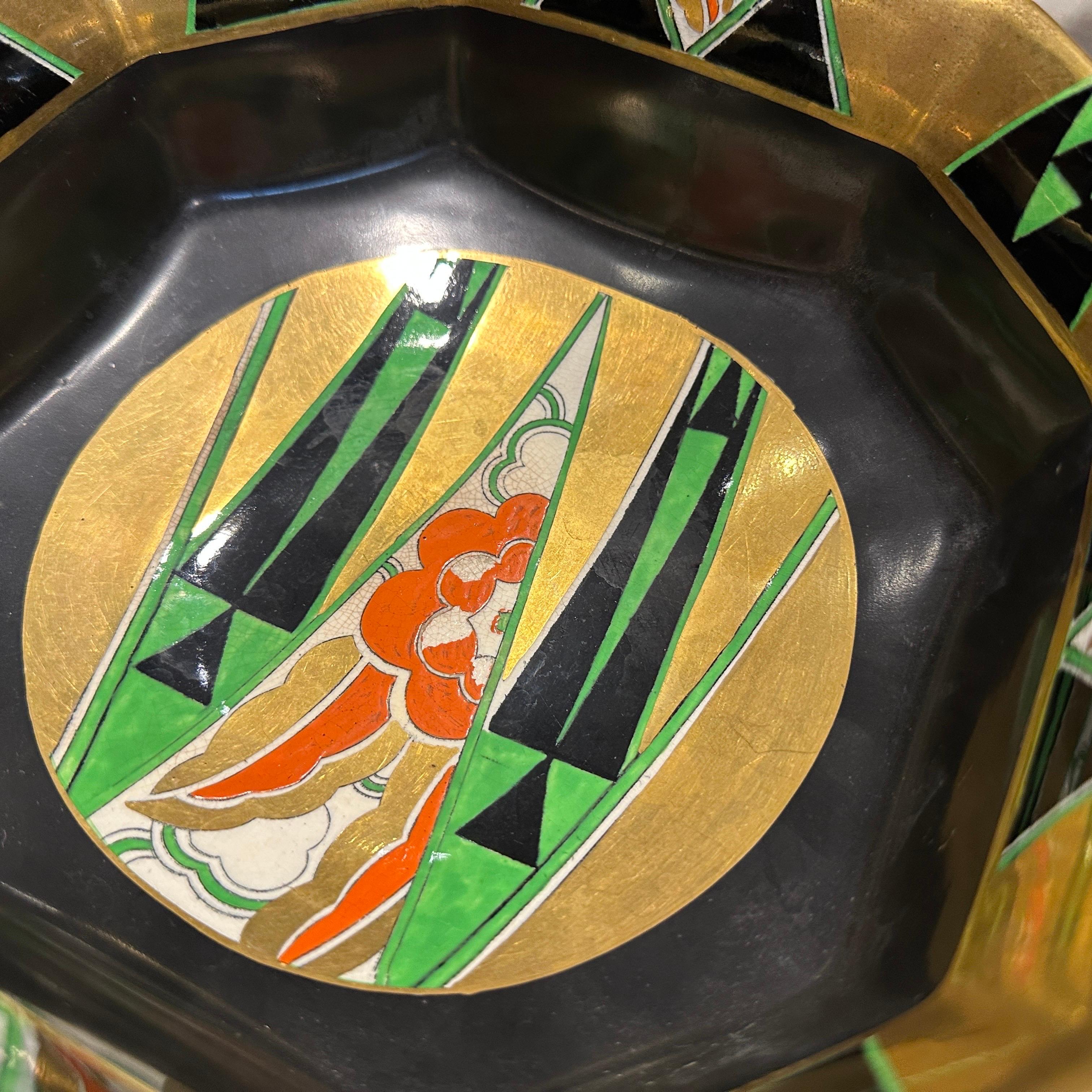 Étonnante coupe anglaise en porcelaine Crown Devon Orient Design de 1932 Art déco en vente 5
