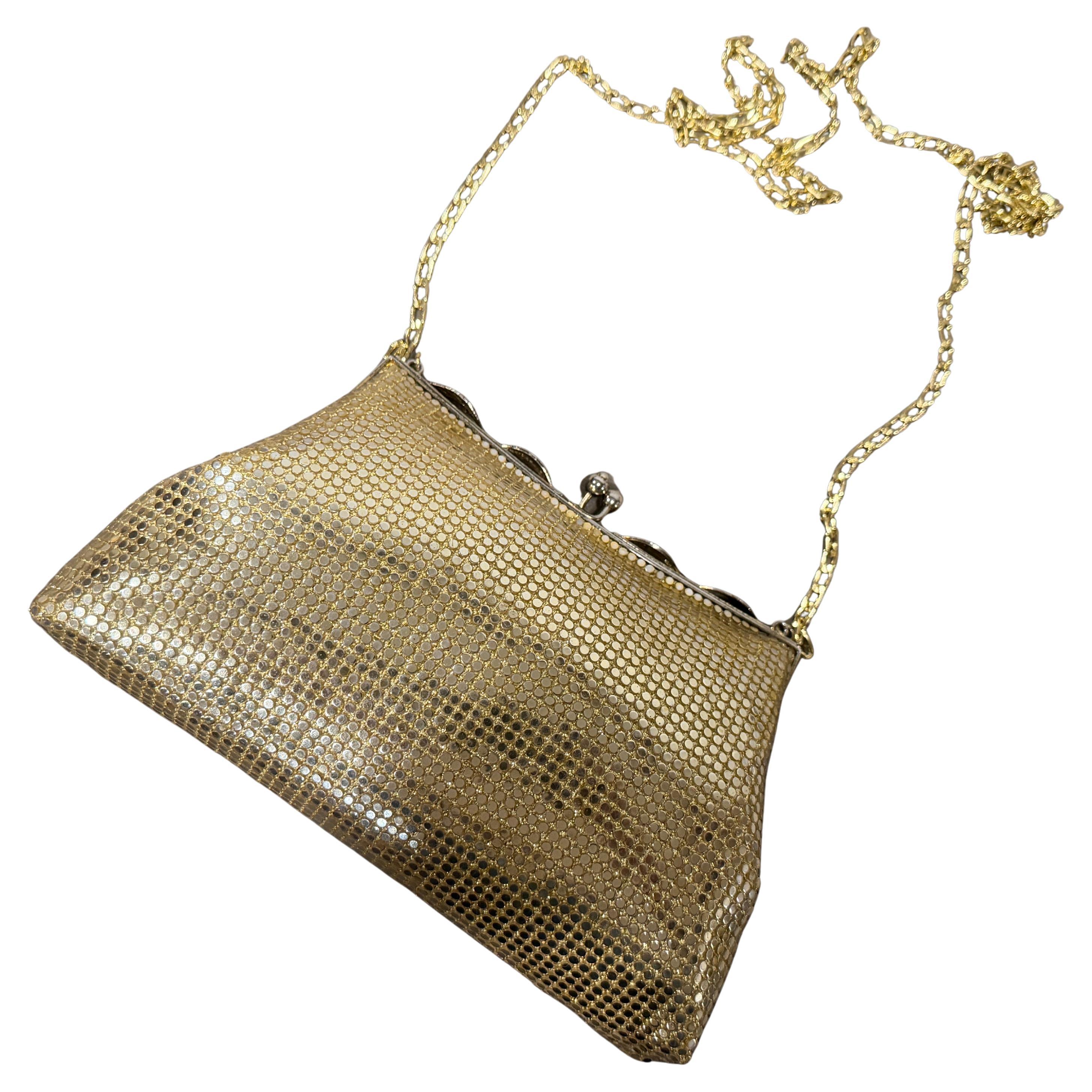 An Amazing 1940s Gold Tone Metal and Yellow Satin Italian Evening Bag