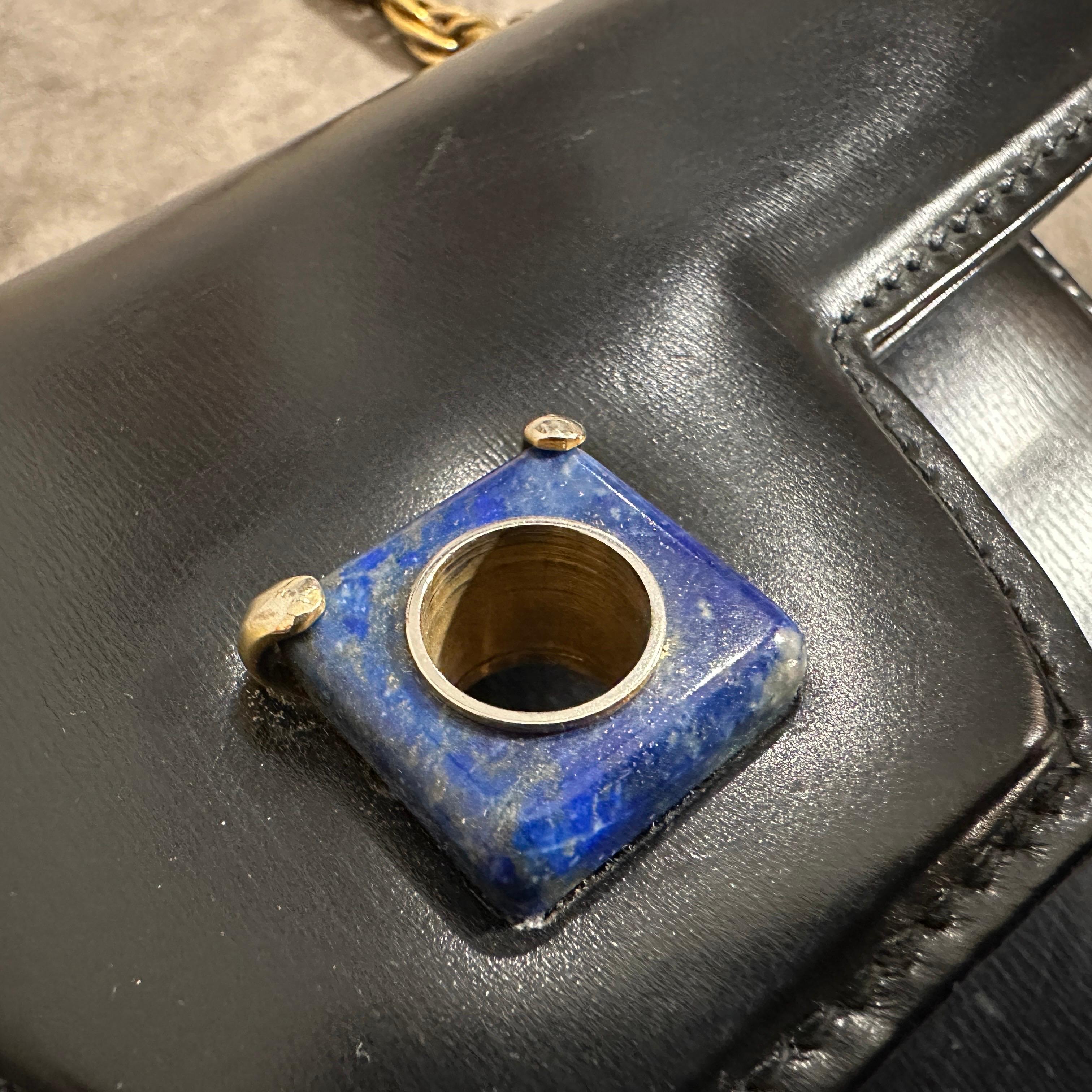 An Amazing 1980s Blue Leather and Lapis Lazuli Clasp Evening Bag by Gucci For Sale 5