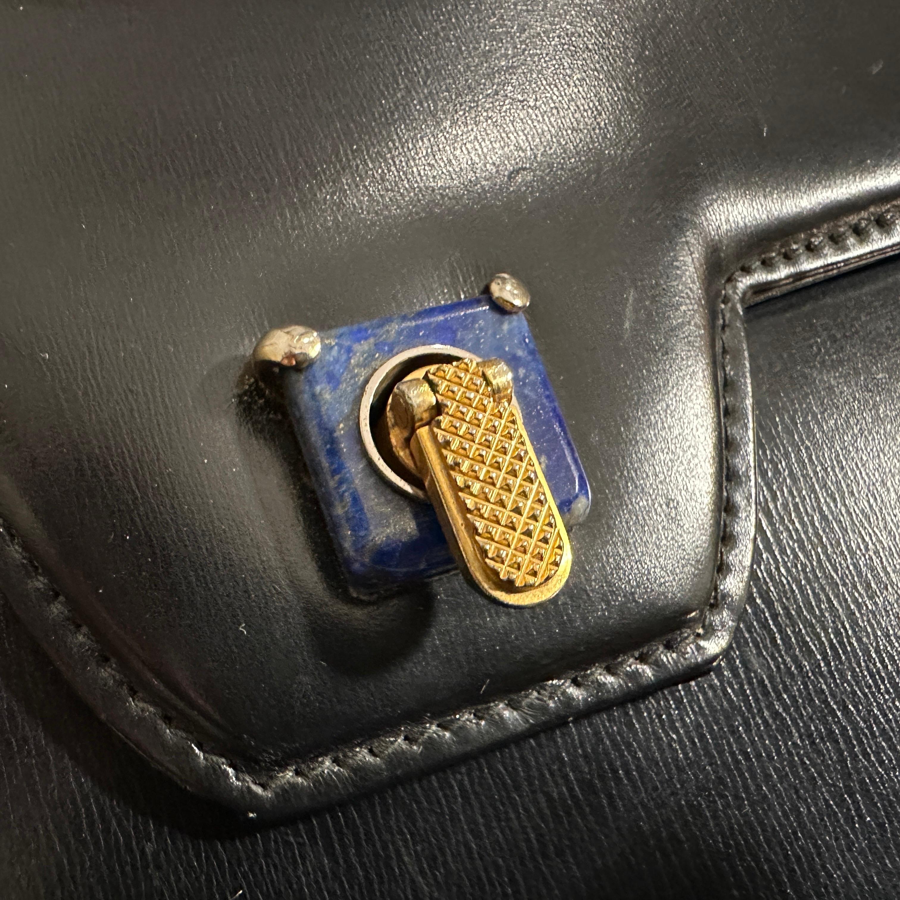 An Amazing 1980s Blue Leather and Lapis Lazuli Clasp Evening Bag by Gucci For Sale 7
