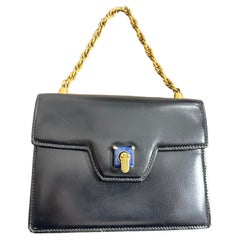 Superbe sac de soirée Gucci des années 1980 en cuir bleu et fermoir lapis-lazuli