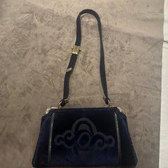 An Amazing 1980s Blue velvet and Brass Italian Shoulder Bag