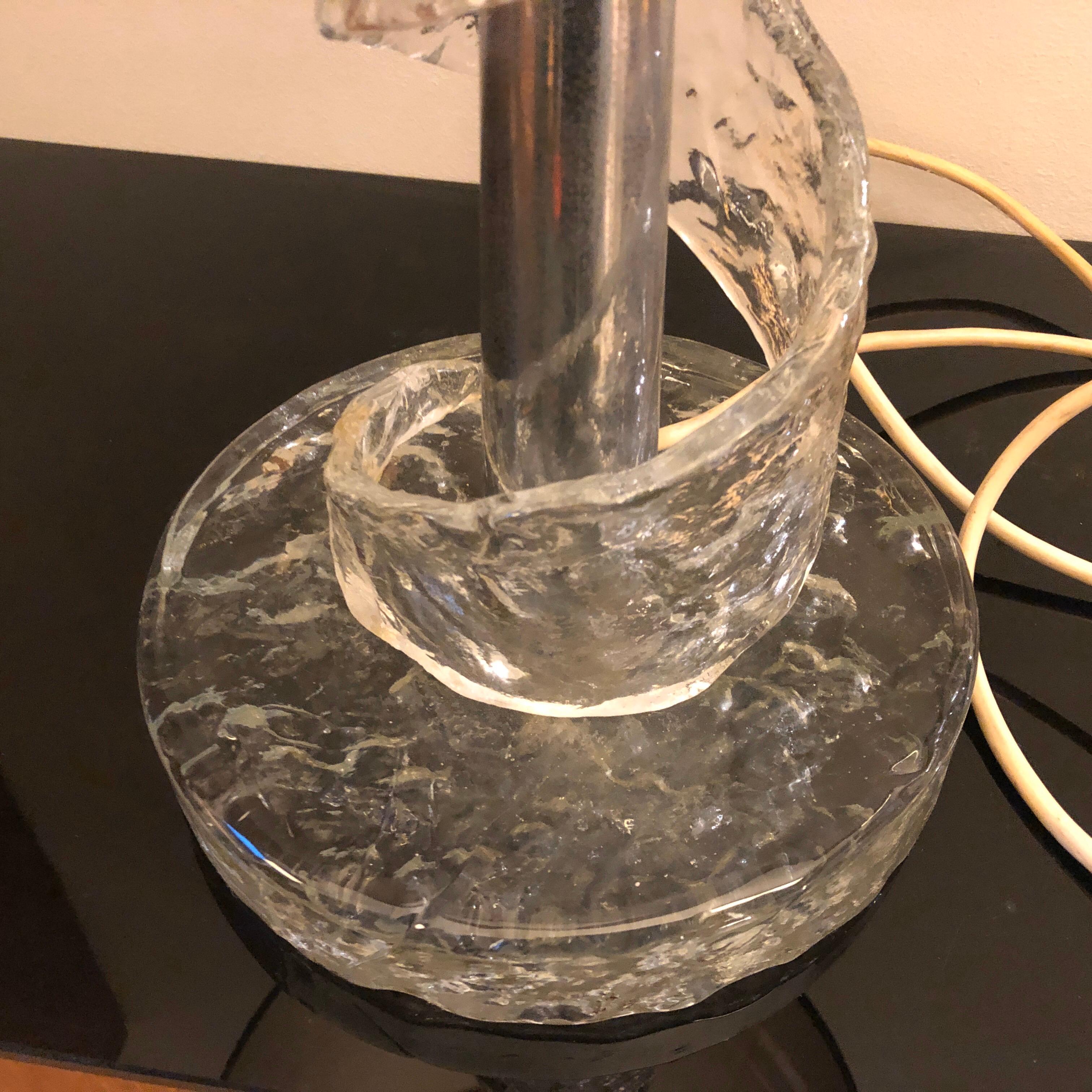 1970s Angelo Brotto for Esperia Spiral Transparent Murano Glass Table Lamp For Sale 8