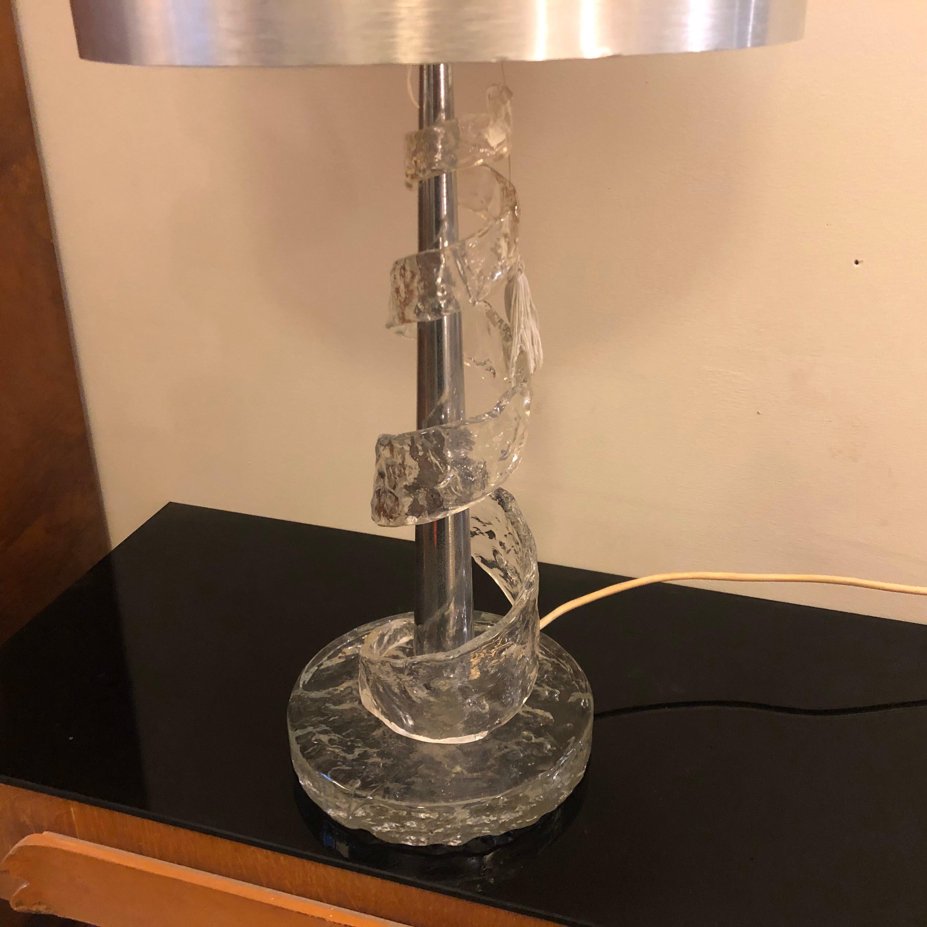 Mid-Century Modern 1970s Angelo Brotto for Esperia Spiral Transparent Murano Glass Table Lamp For Sale