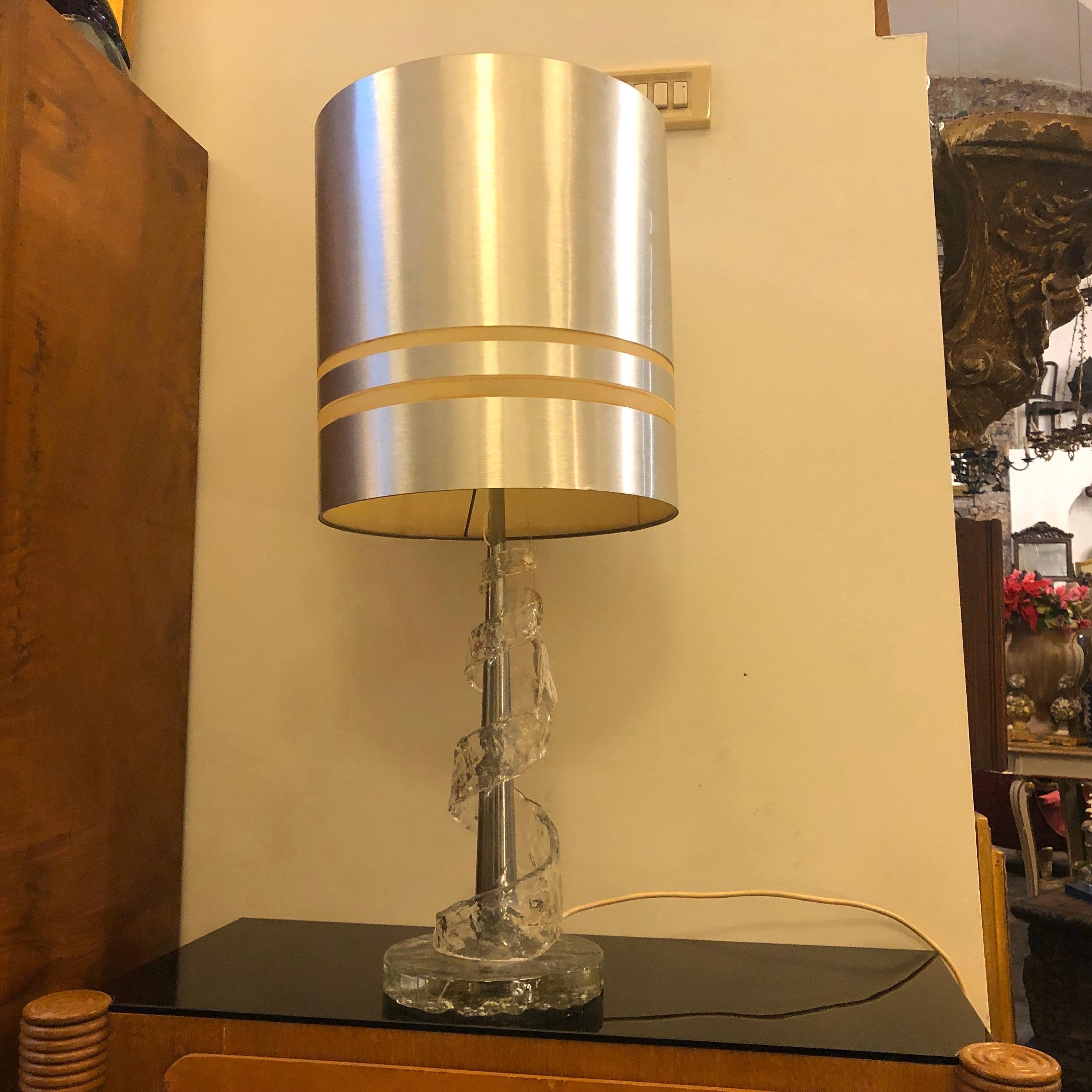Italian 1970s Angelo Brotto for Esperia Spiral Transparent Murano Glass Table Lamp For Sale