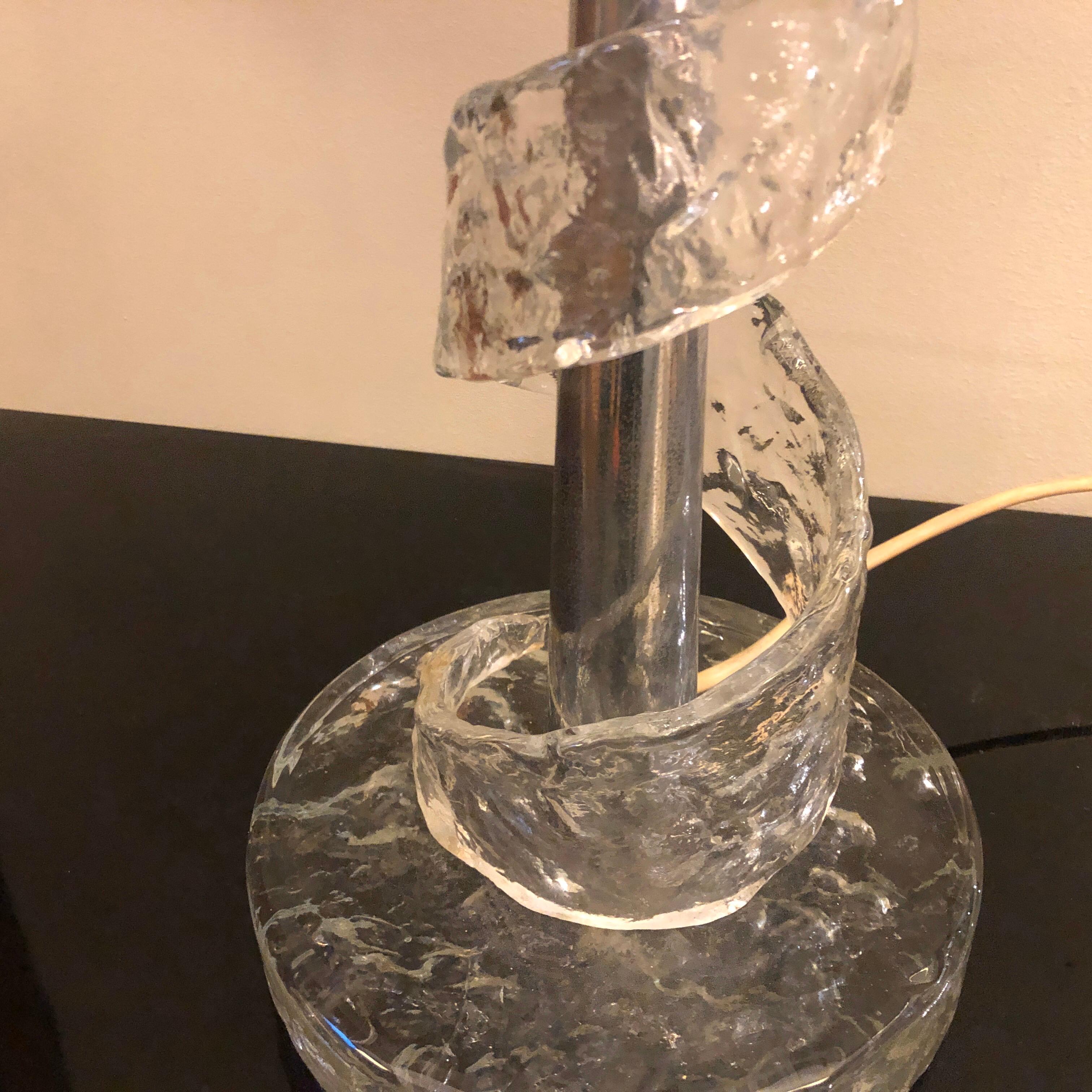 20th Century 1970s Angelo Brotto for Esperia Spiral Transparent Murano Glass Table Lamp For Sale