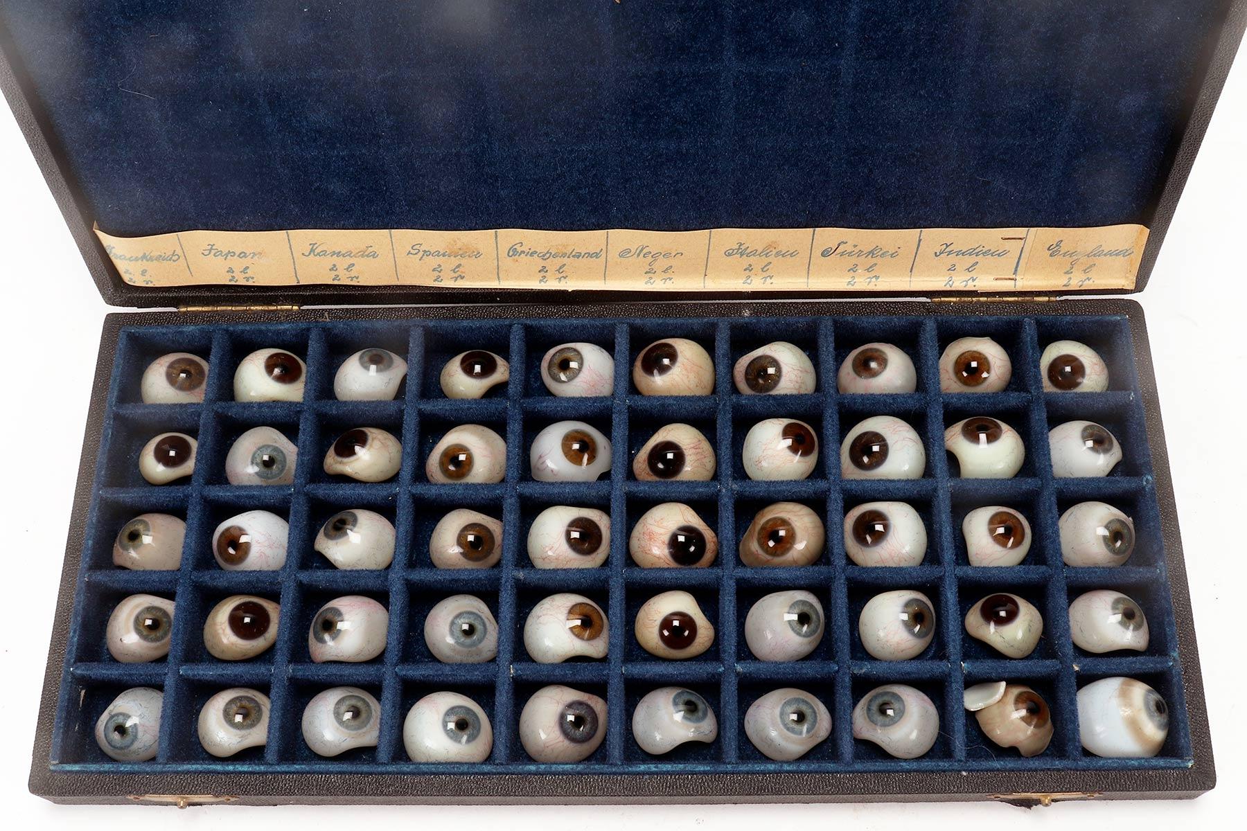 20th Century An amazing antique set of 50 glass prosthetic eyes, Germany early 20th century.  For Sale