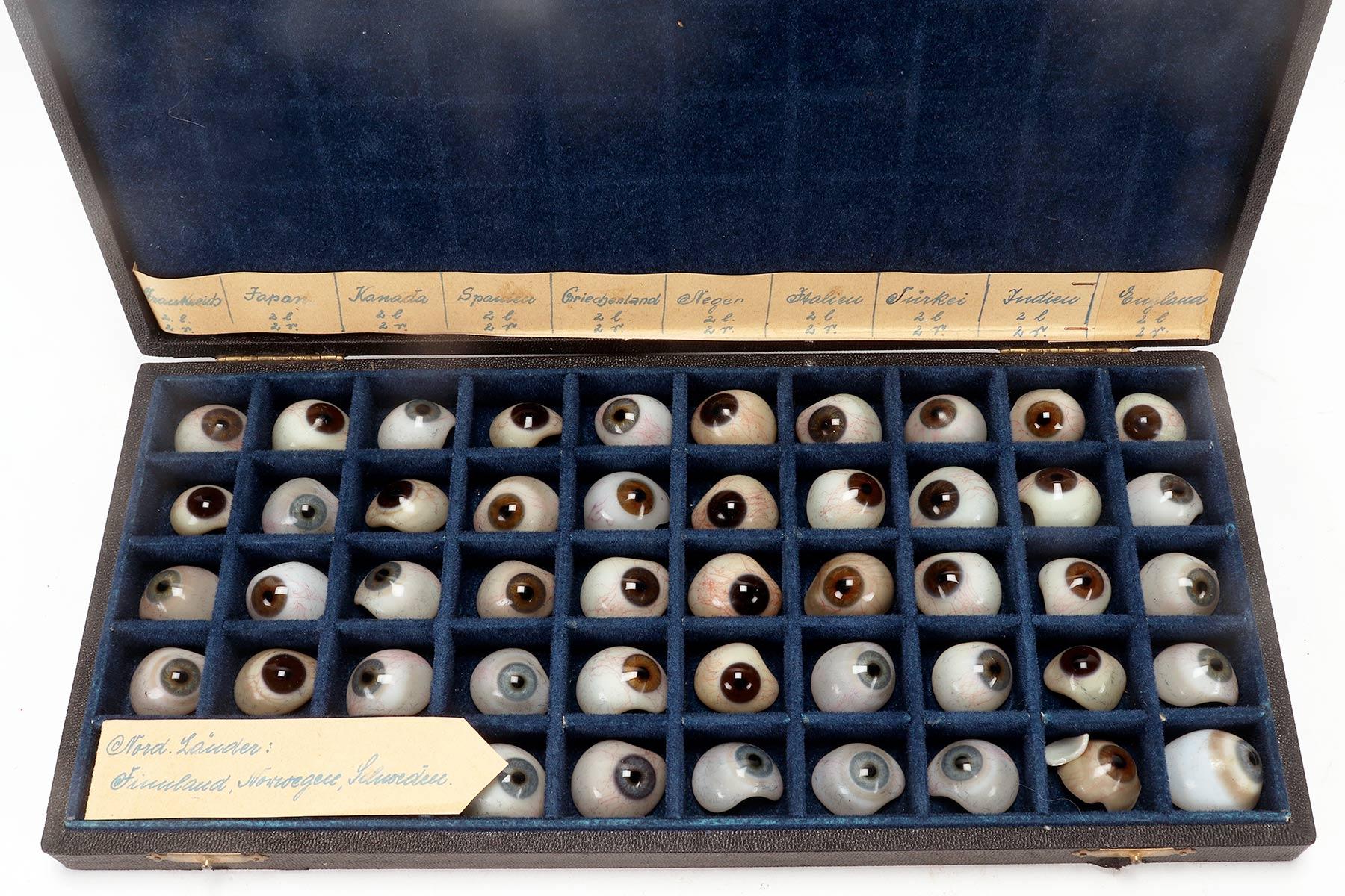 Glass An amazing antique set of 50 glass prosthetic eyes, Germany early 20th century.  For Sale