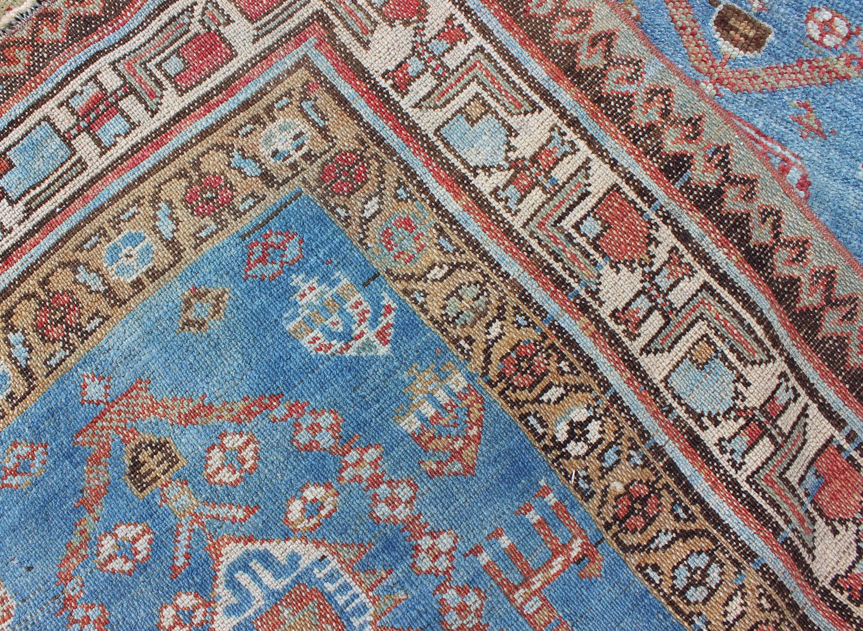 Amazing Antique Tribal Persian Kurdish Runner in Blue and Multi Colors For Sale 5