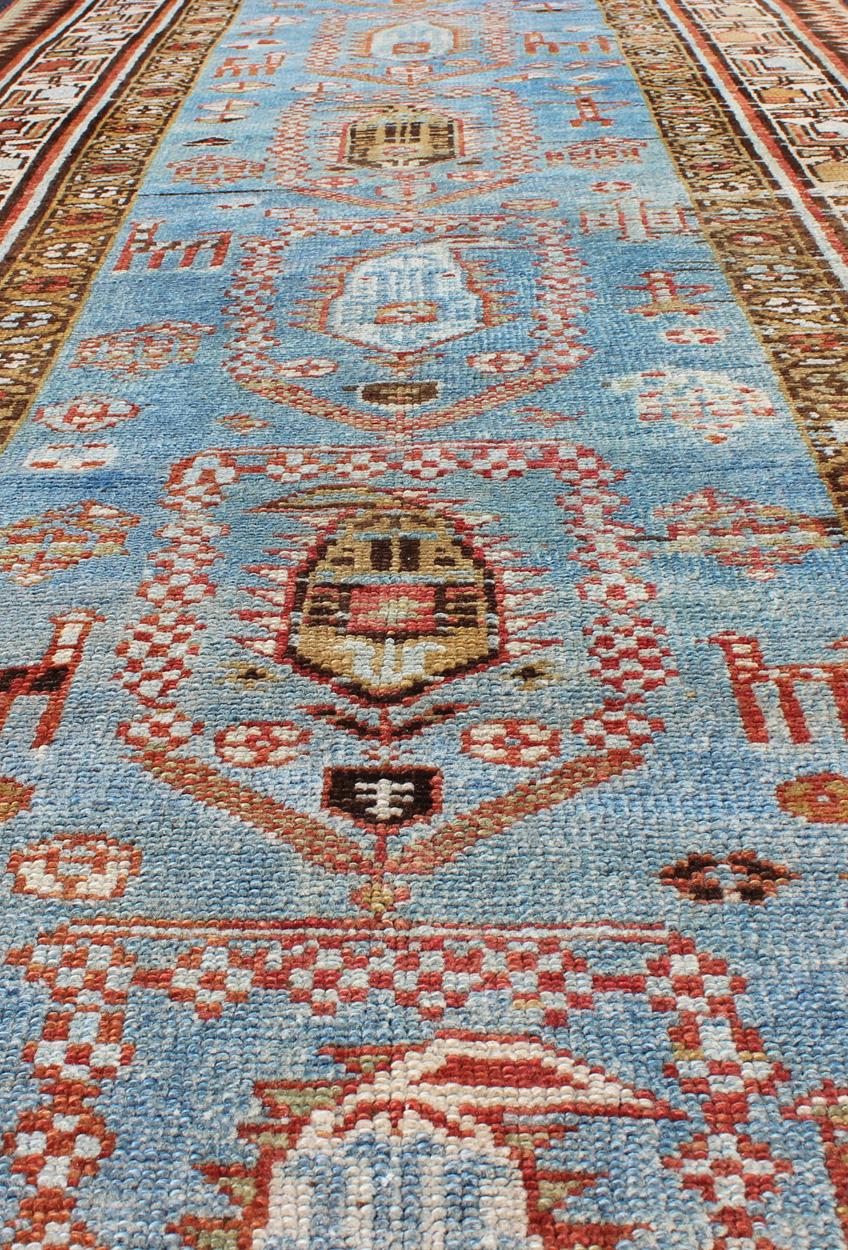 Amazing Antique Tribal Persian Kurdish Runner in Blue and Multi Colors For Sale 3