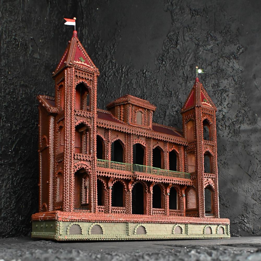 Hand-Carved An amazing Early 20th century European Tramp art castle model 