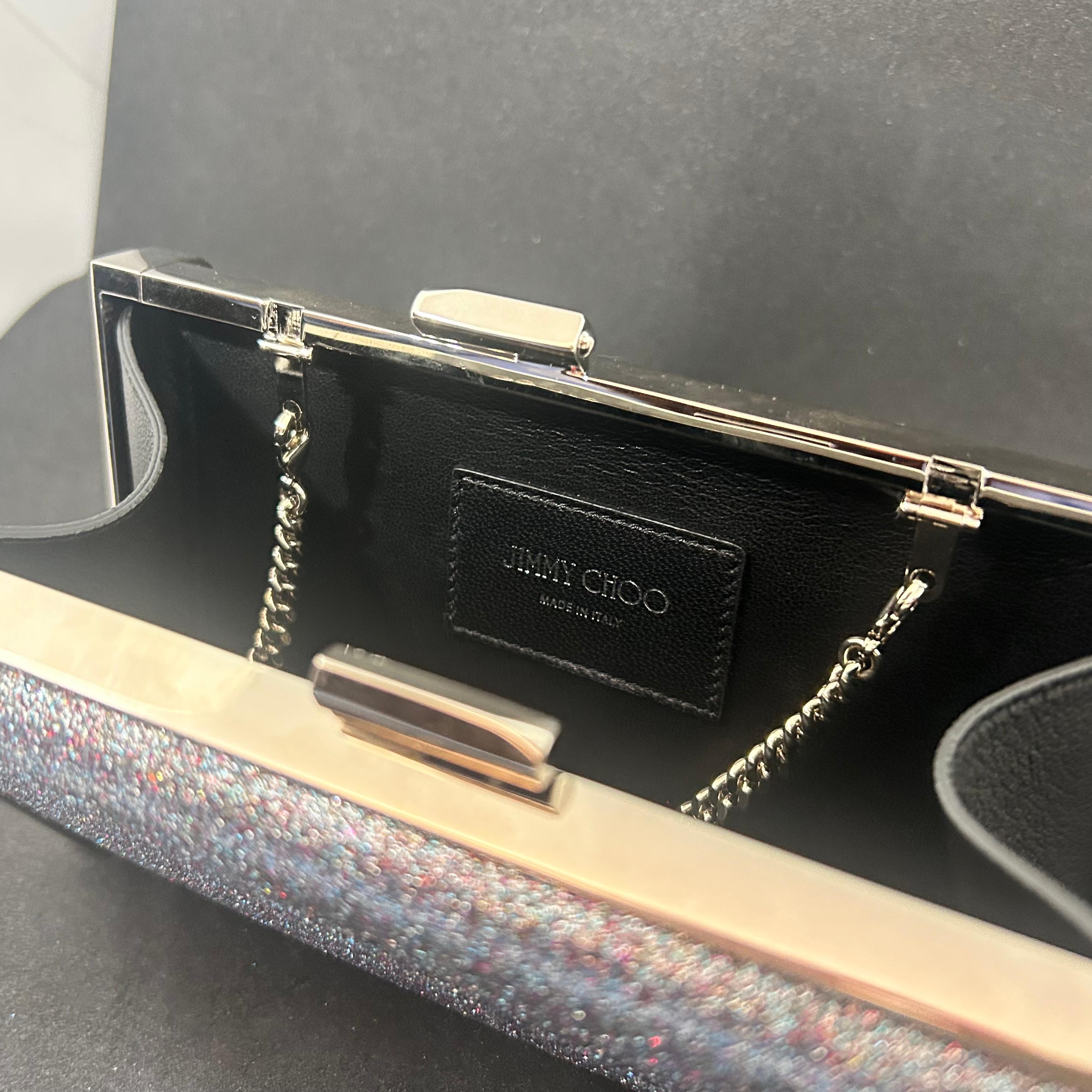 An amazing Jimmy Choo Silver Fine Glitter Fabric and Metal Clutch Bag For Sale 2