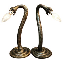 An Amazing Pair Of Antique Edward Trulsson Table Lamps In Bronze