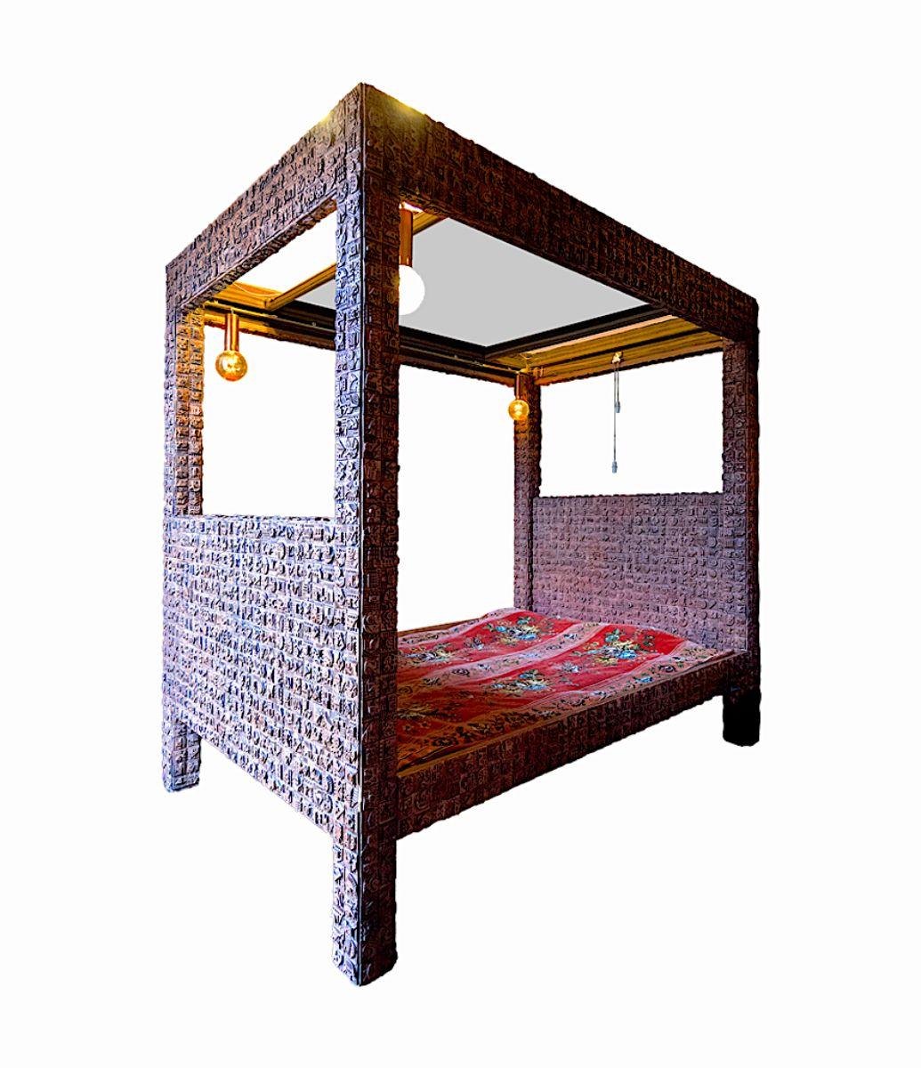English Amazing Sculptural Bed by Artist Ron Hitchins with 3582 Unique Ceramic Tiles For Sale