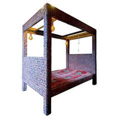 Antique Amazing Sculptural Bed by Artist Ron Hitchins with 3582 Unique Ceramic Tiles