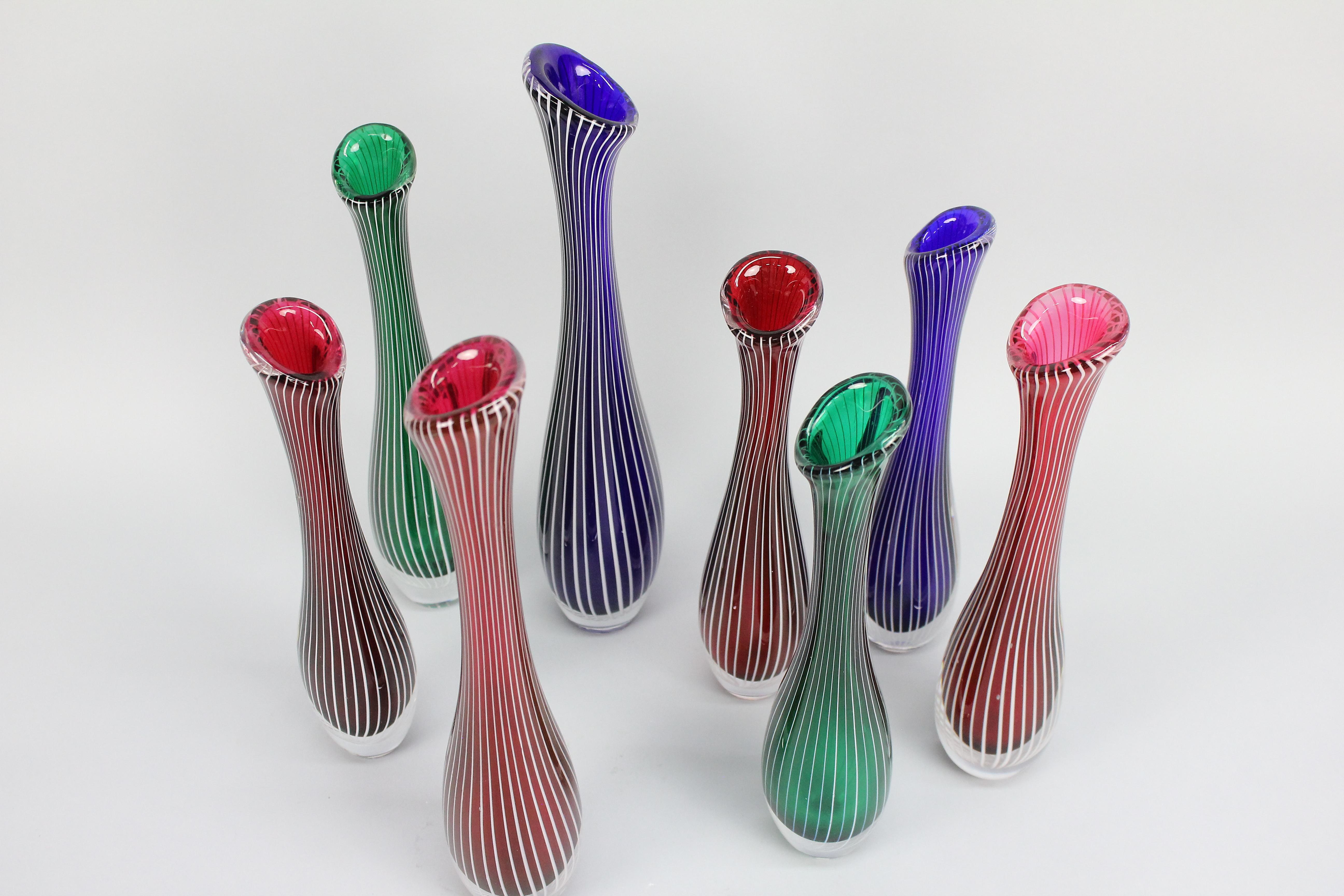 An Amazing Set of Eight 1950s Stripe Vases by Vicke Lindstrand for Kosta Sweden. For Sale 10