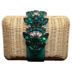 A Amazing High QualityWoven Rattan Clutch Bag with Green Crystal Made by Gedebe