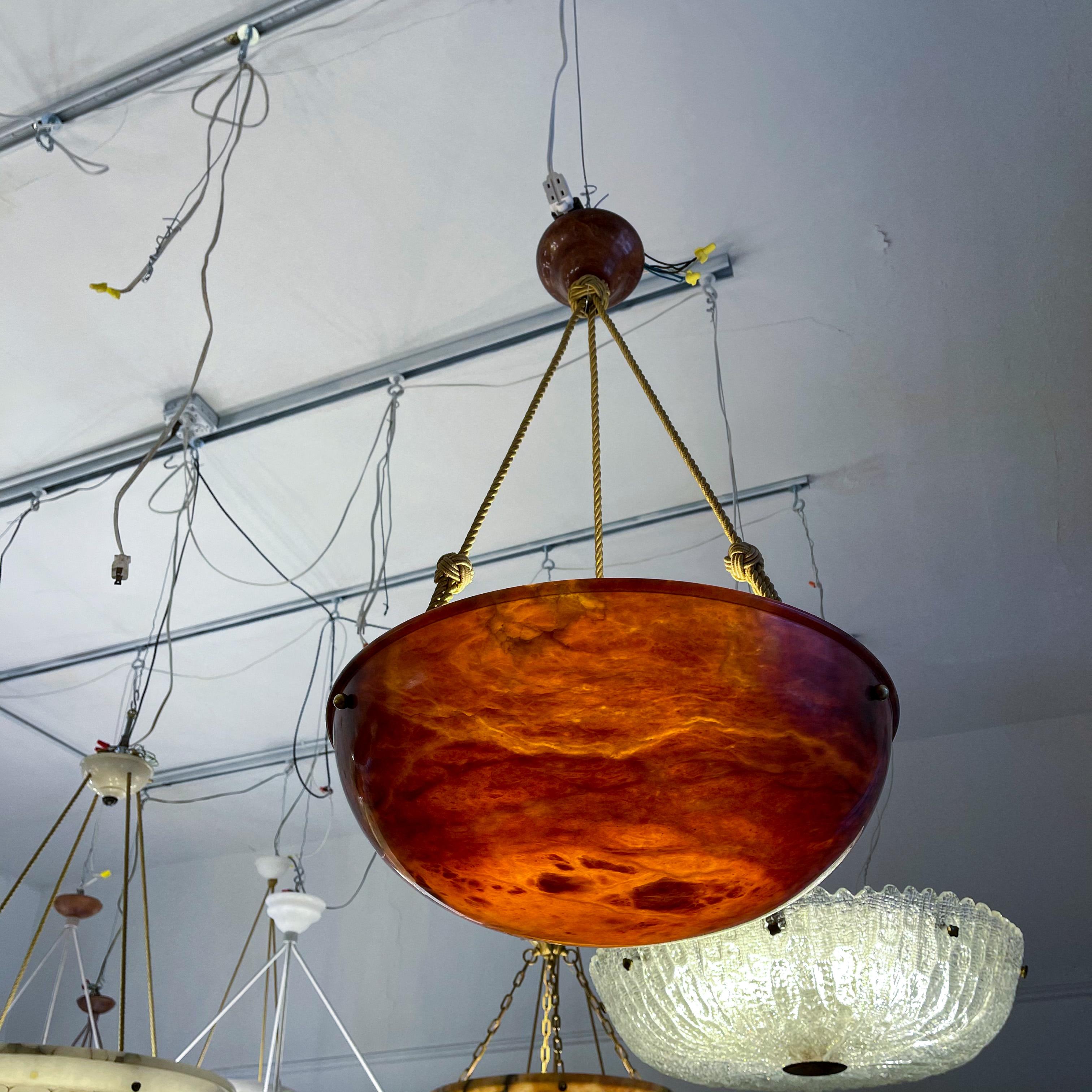 Amber Alabaster Light Fixture In Good Condition For Sale In New York, NY
