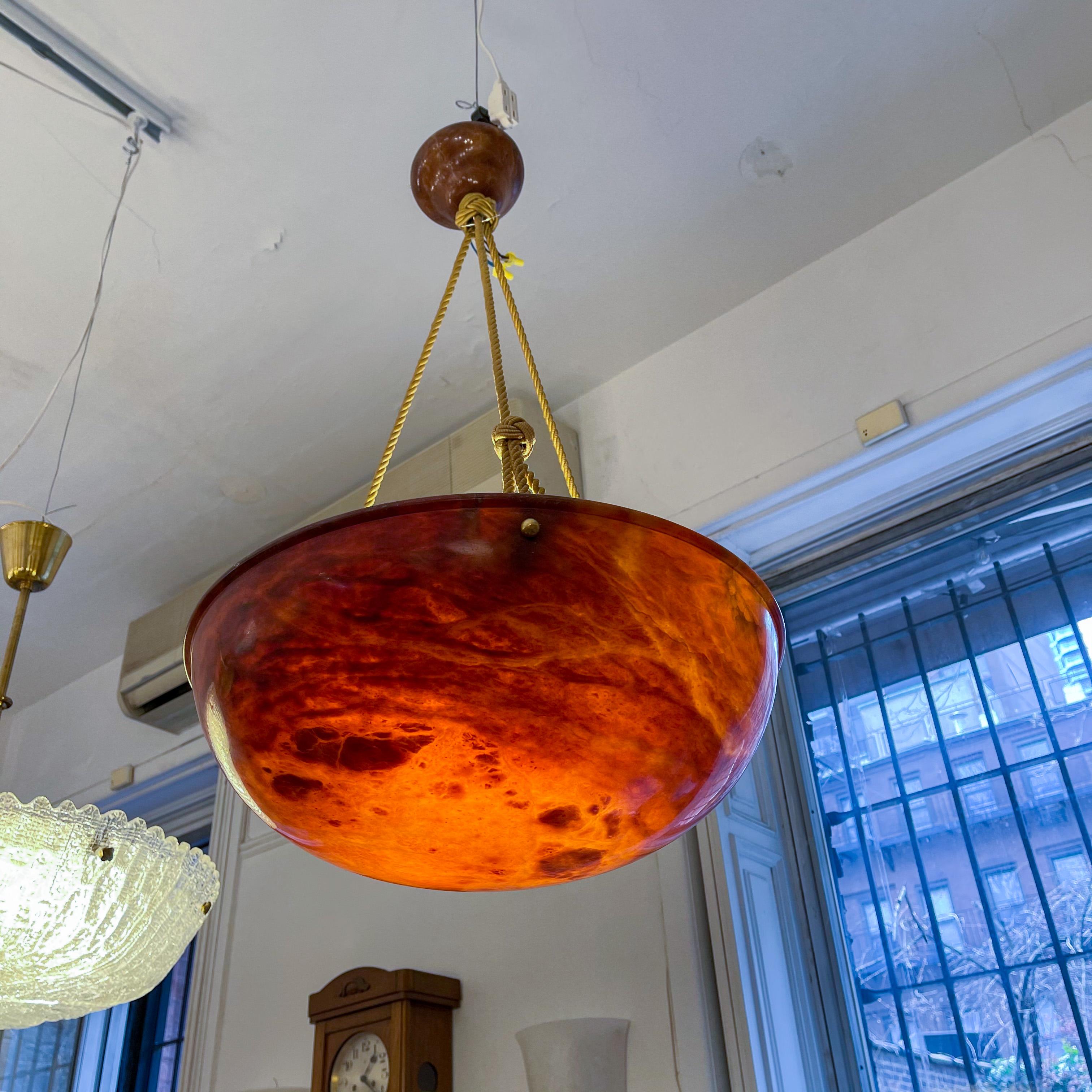 Early 20th Century Amber Alabaster Light Fixture For Sale