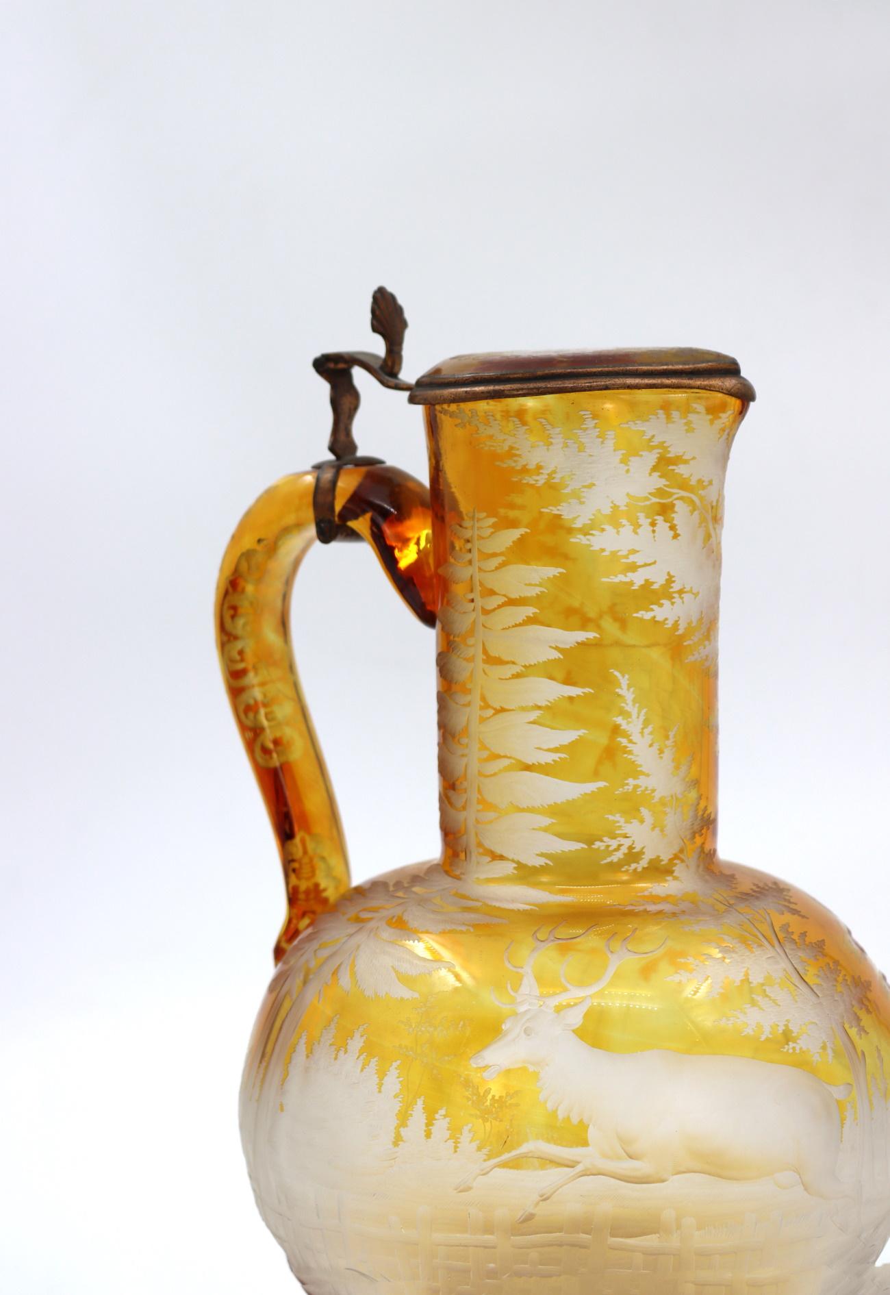 Amber Coloured Bohemian Crystal Ewer In Good Condition In Saint-Ouen, FR