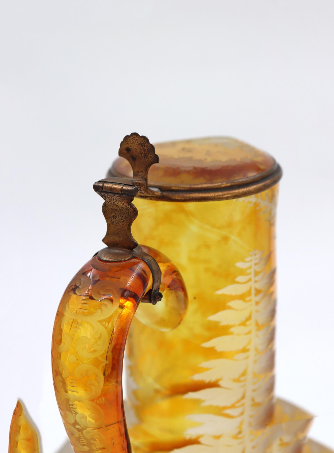 Late 19th Century Amber Coloured Bohemian Crystal Ewer