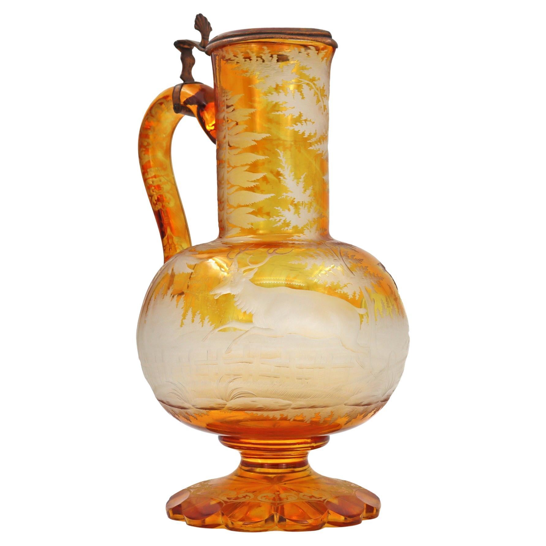 Amber Coloured Bohemian Crystal Ewer