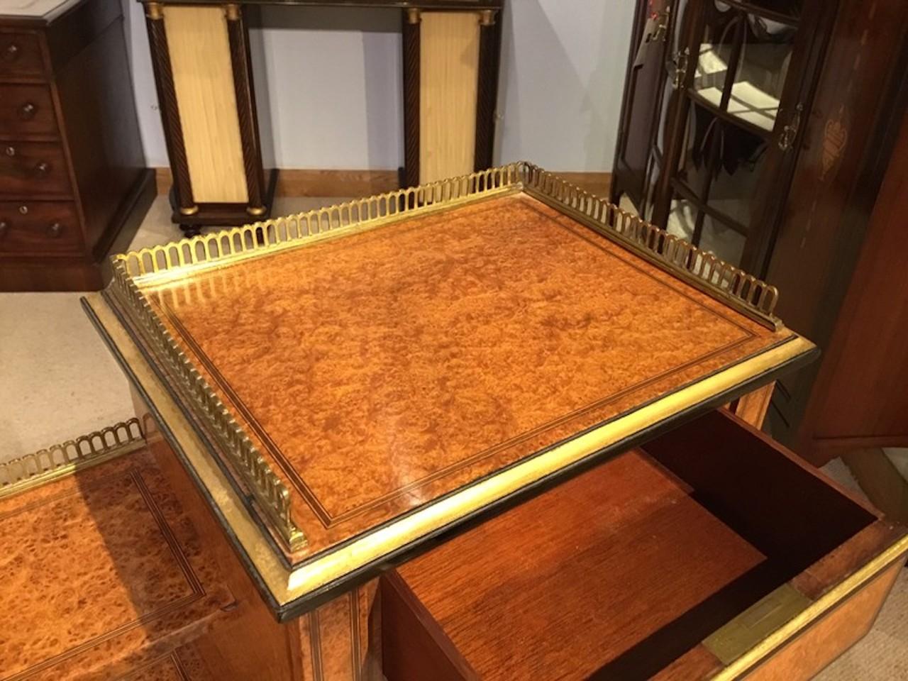 Late 19th Century Amboyna, Parcel Gilt and Ebony Victorian Period Antique Writing Desk For Sale