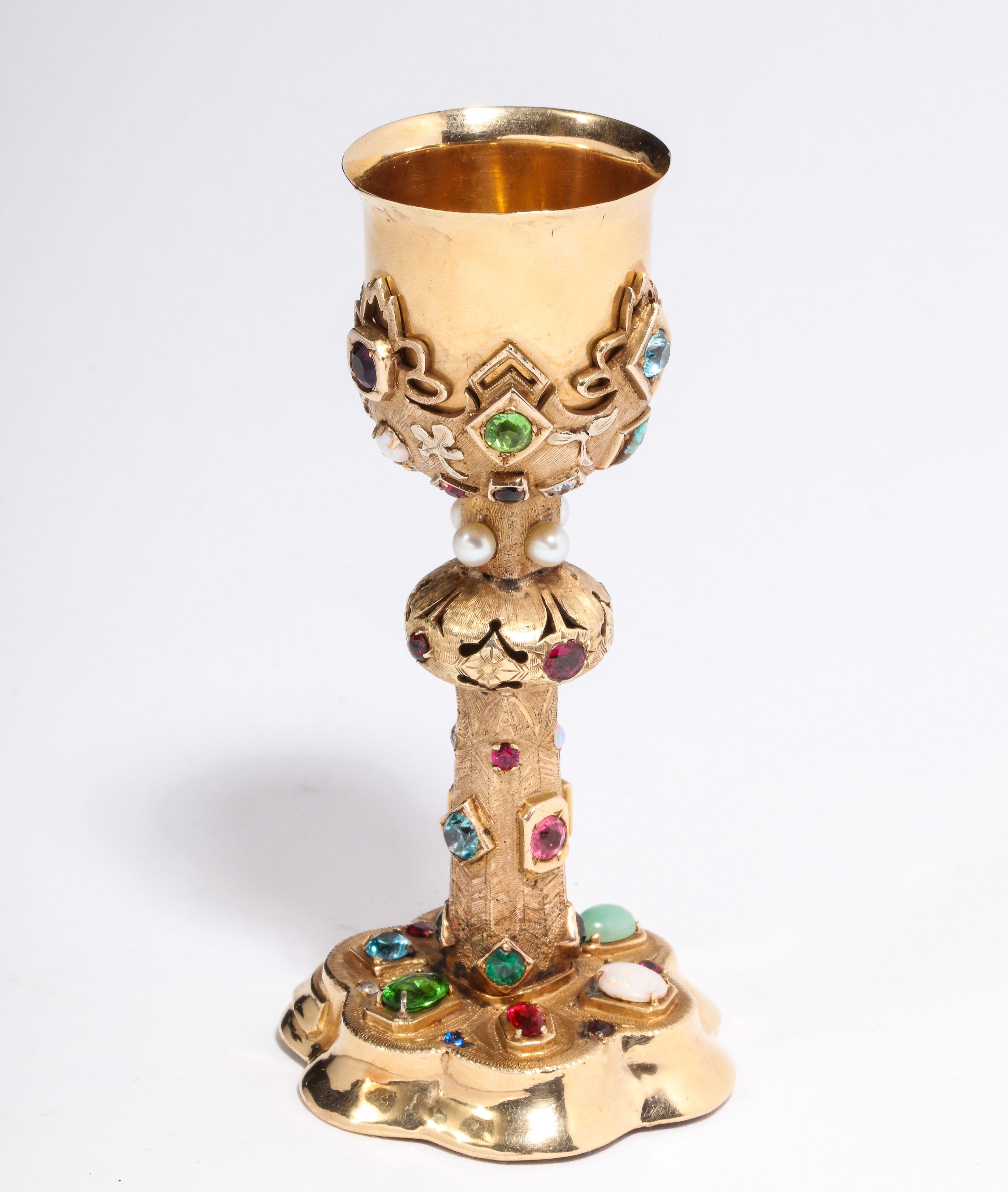 20th Century American 14-Karat Yellow Gold and Semi Precious Stone Miniature Chalice Cup