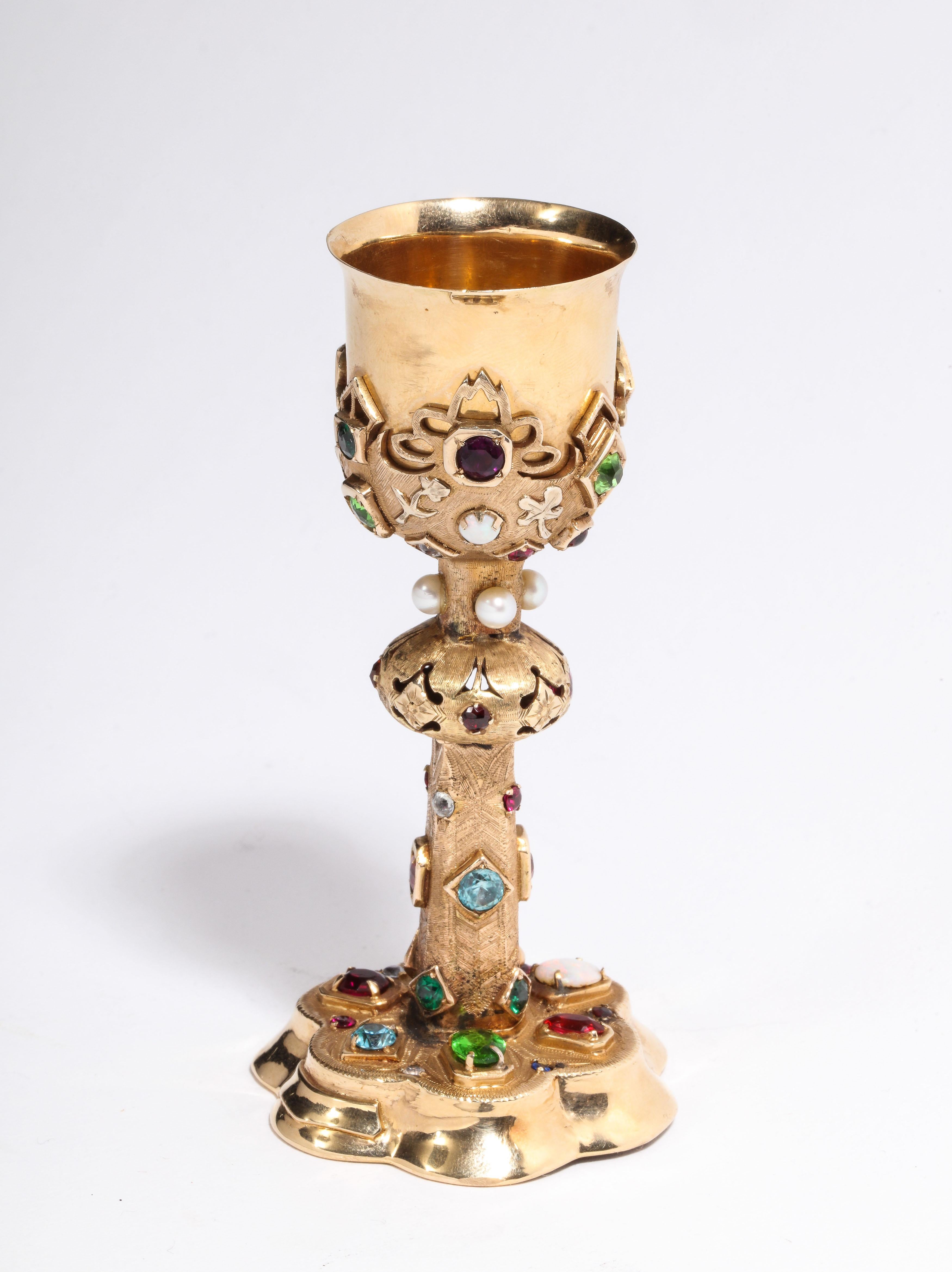 American 14-Karat Yellow Gold and Semi Precious Stone Miniature Chalice Cup 1
