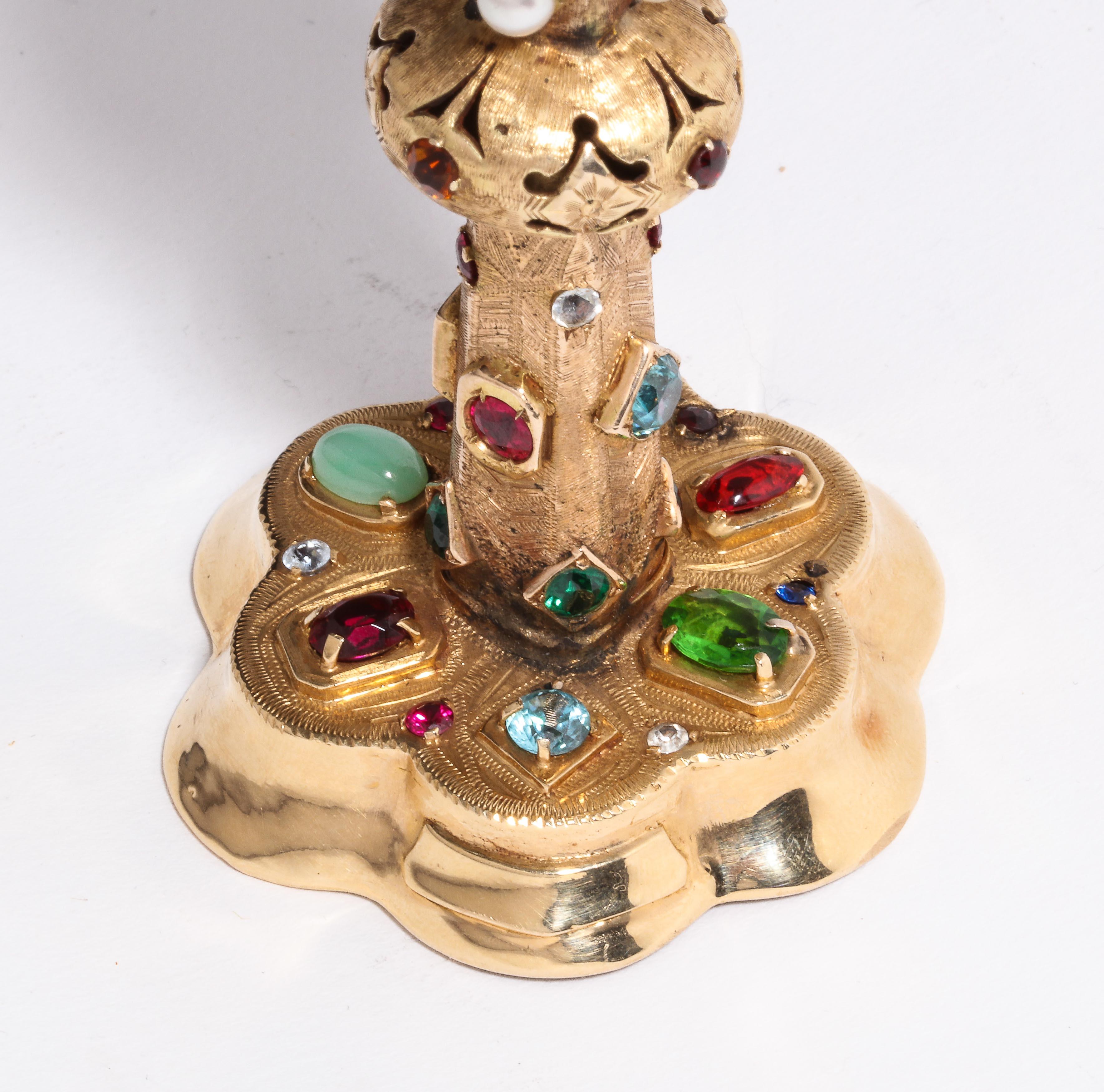 American 14-Karat Yellow Gold and Semi Precious Stone Miniature Chalice Cup 2