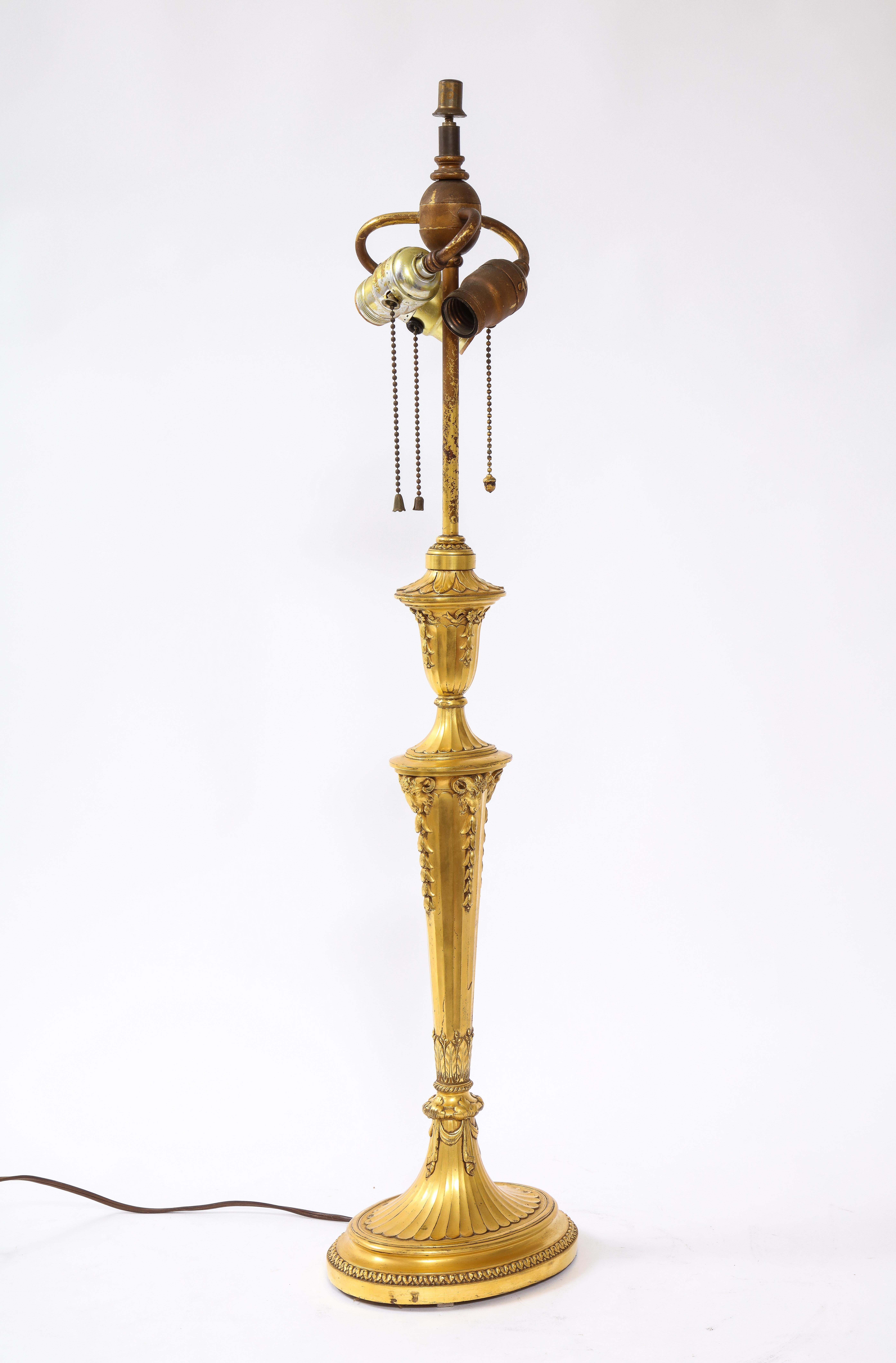 Louis XVI American 19th Century Dore Bronze Candlestick Table Lamp, E. F. Caldwell & Co For Sale
