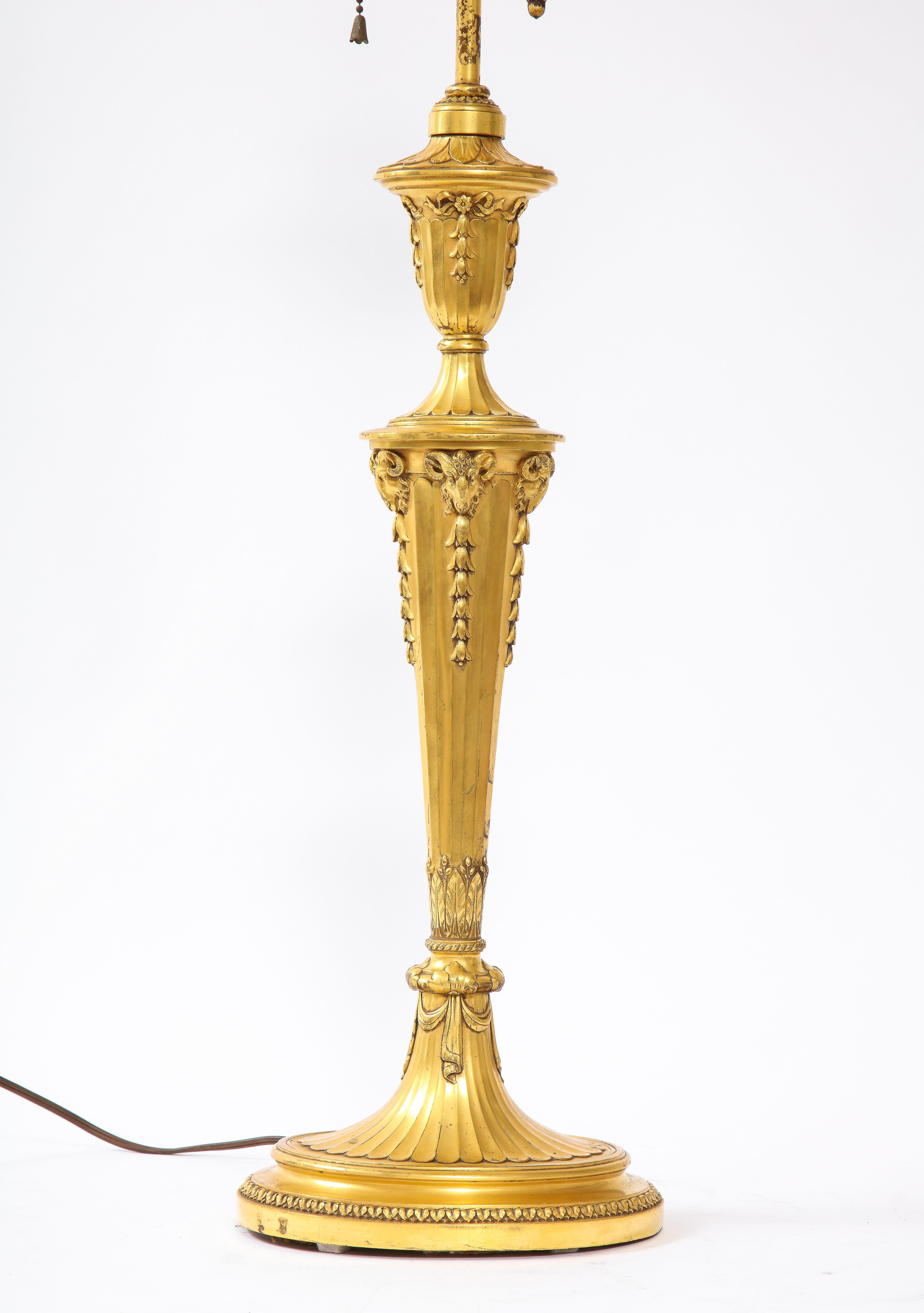 American 19th Century Dore Bronze Candlestick Table Lamp, E. F. Caldwell & Co In Good Condition For Sale In New York, NY