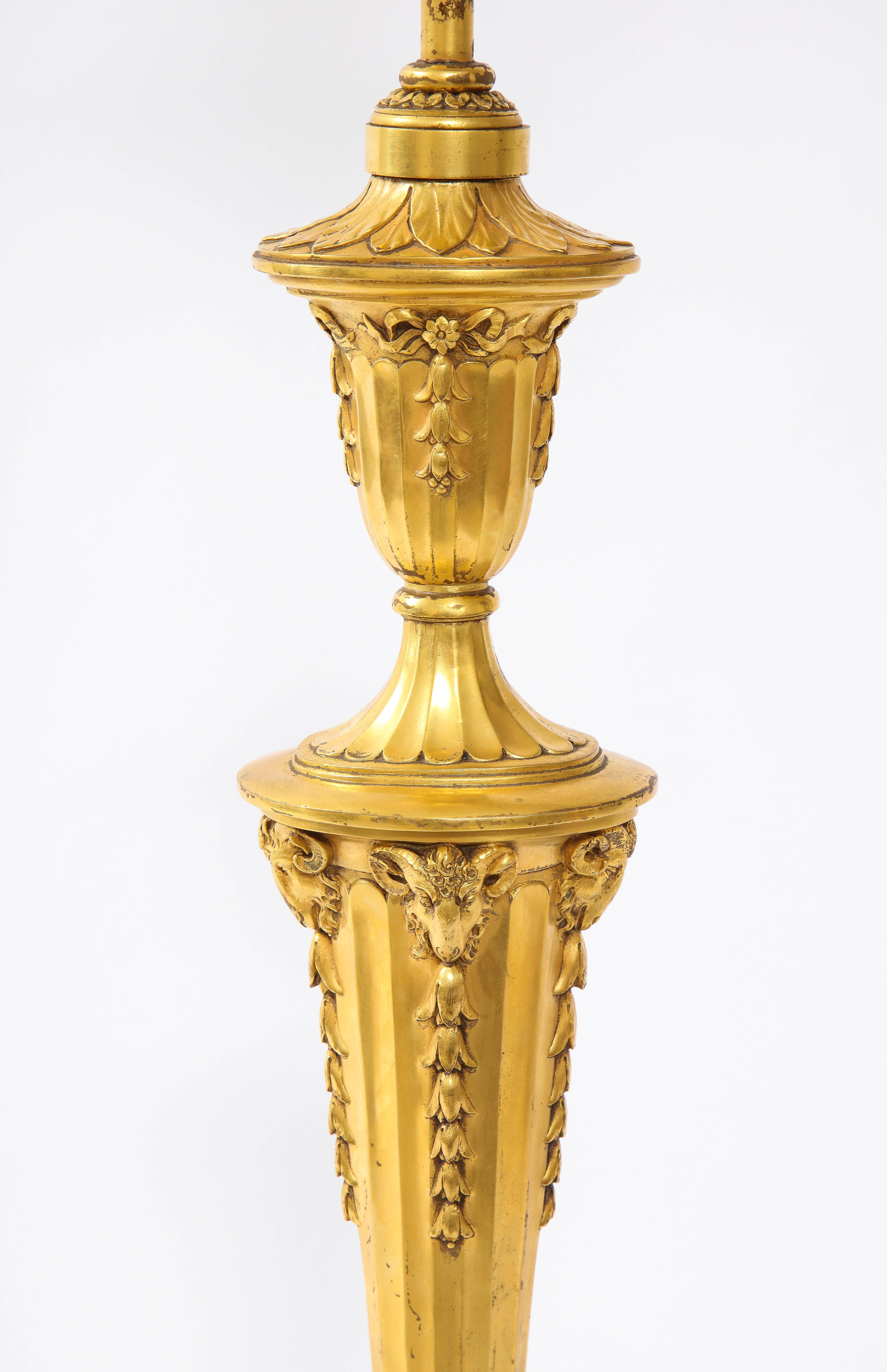 American 19th Century Dore Bronze Candlestick Table Lamp, E. F. Caldwell & Co For Sale 1