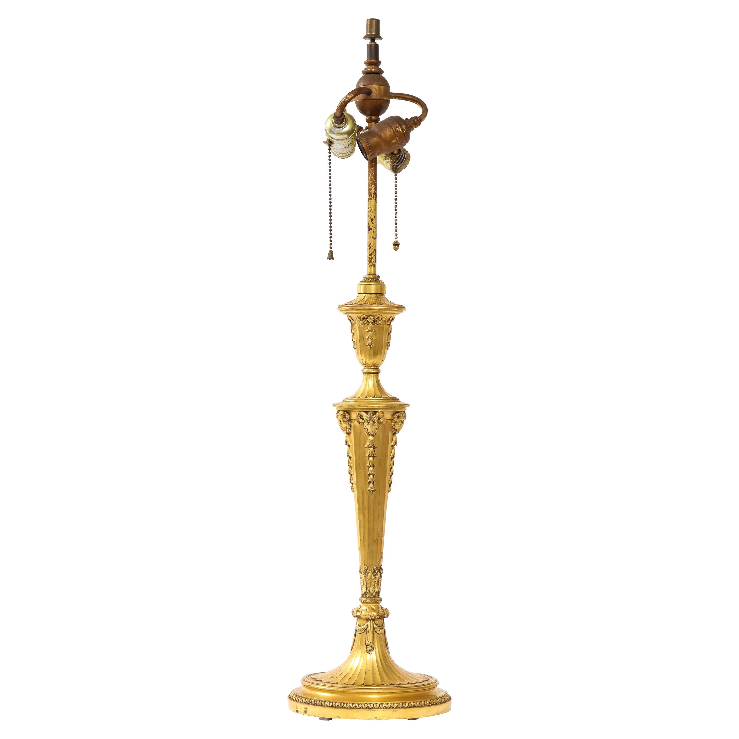 American 19th Century Dore Bronze Candlestick Table Lamp, E. F. Caldwell & Co For Sale