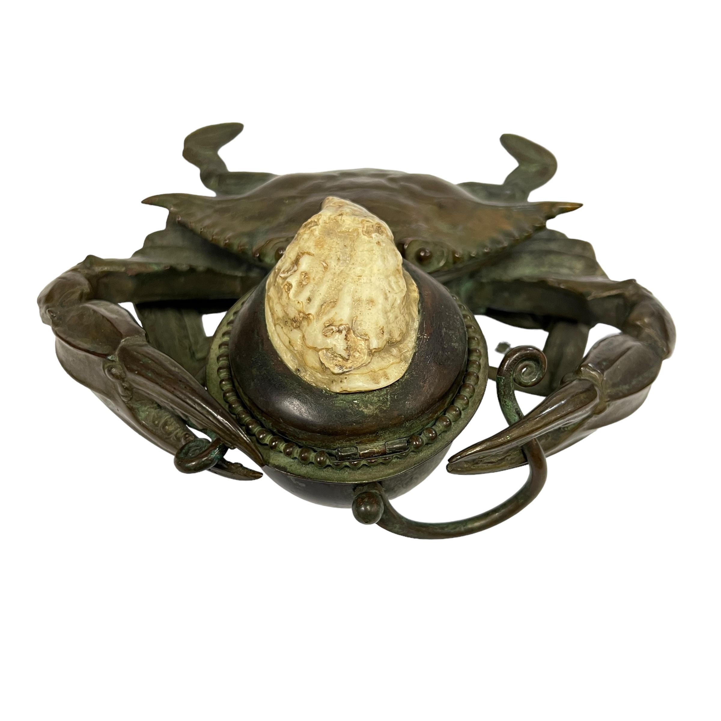 An American Art Nouveau Bronze Sculptural Blue Crab Inkwell by, Tiffany Studios For Sale 6