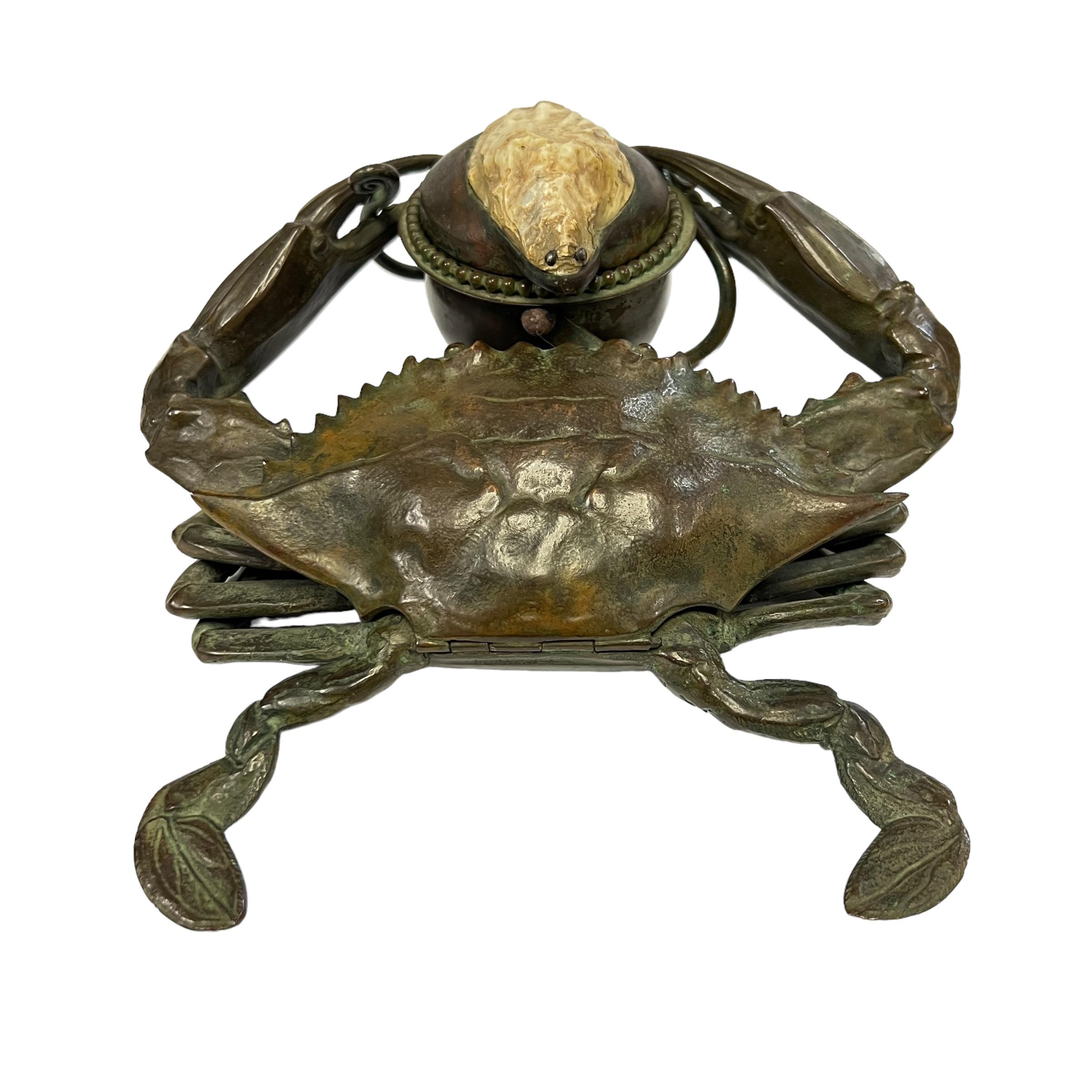 An American Art Nouveau Bronze Sculptural Blue Crab Inkwell by, Tiffany Studios For Sale 7