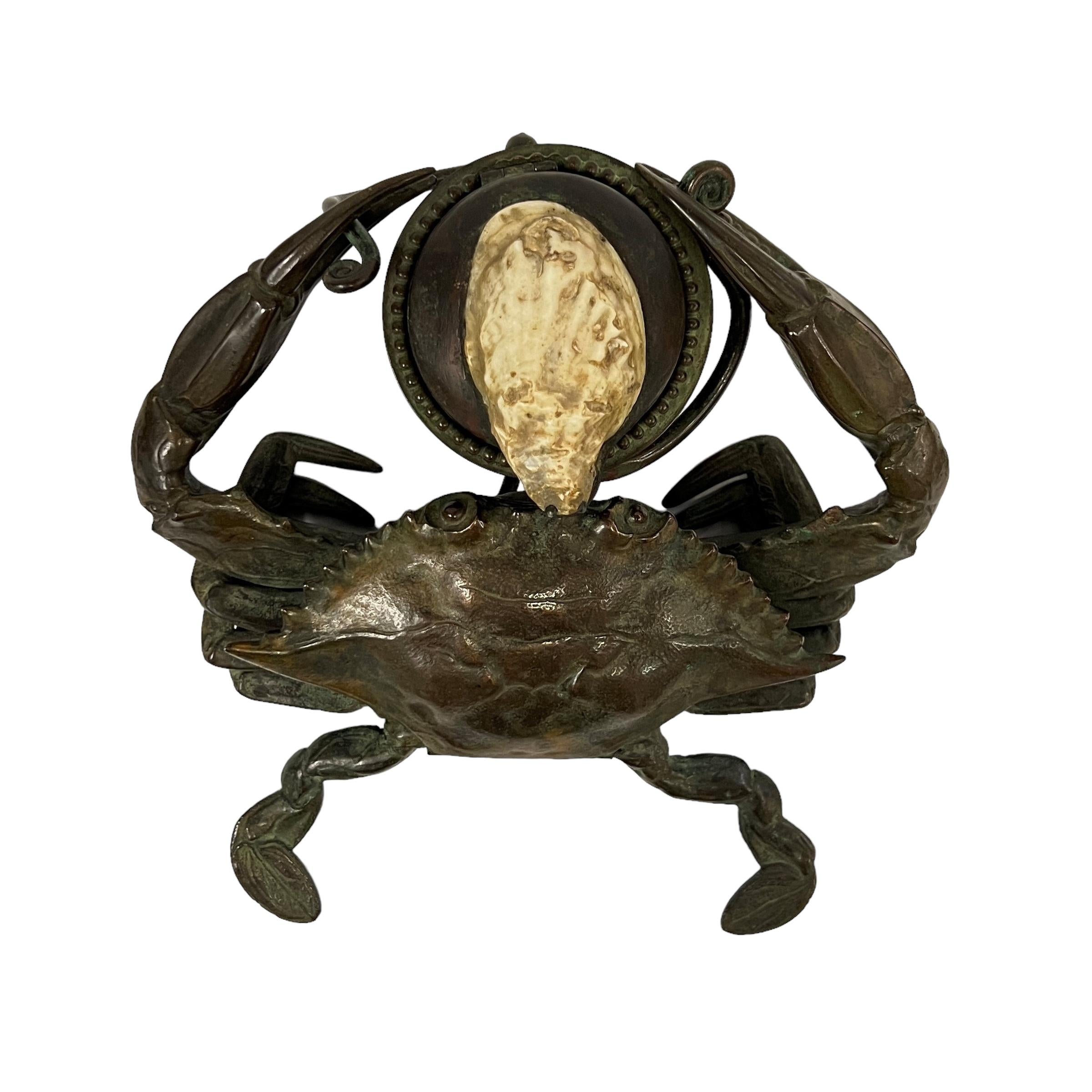 An American Art Nouveau Bronze Sculptural Blue Crab Inkwell by, Tiffany Studios For Sale 8